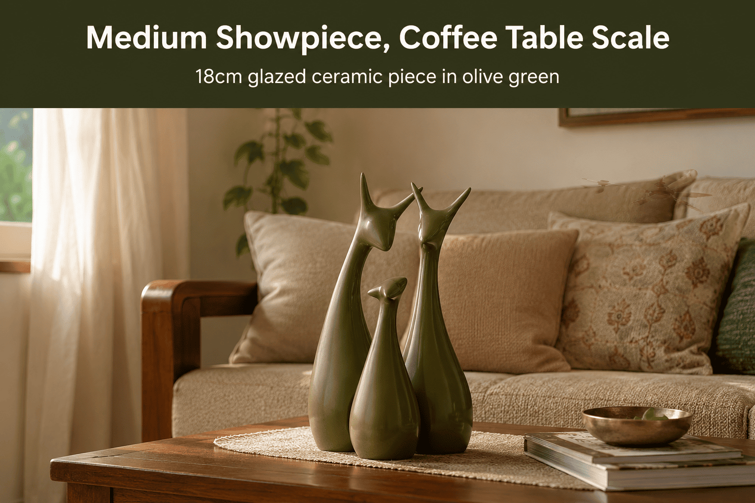 ceramic showpiece styled on a living room coffee table