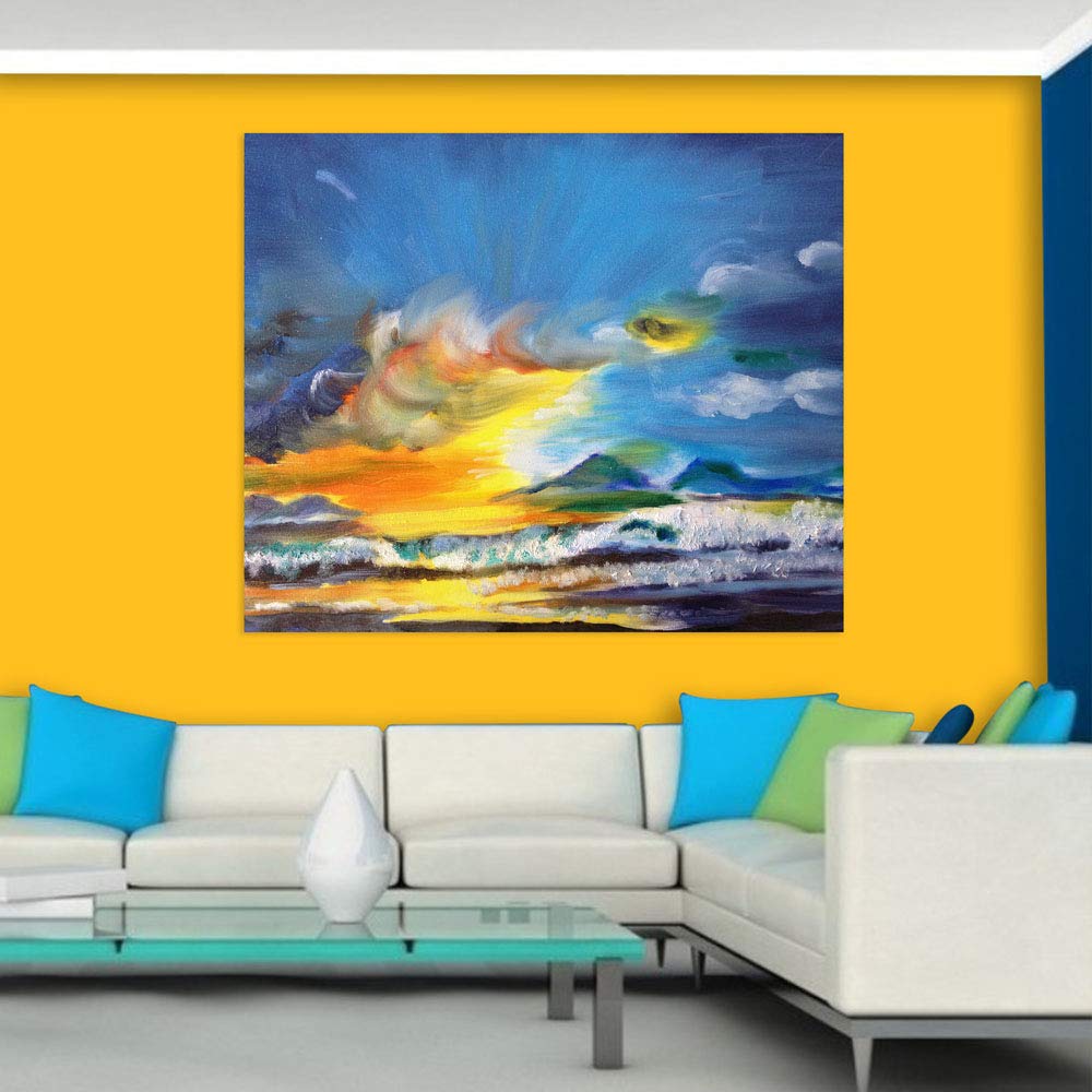 Image of Cotton-Candy Skies Abstract Canvas That'll Make Your Walls Swoon - Unframed Wall Art Ready to Roll (91x76cm) showcasing pastel pink and blue sky.