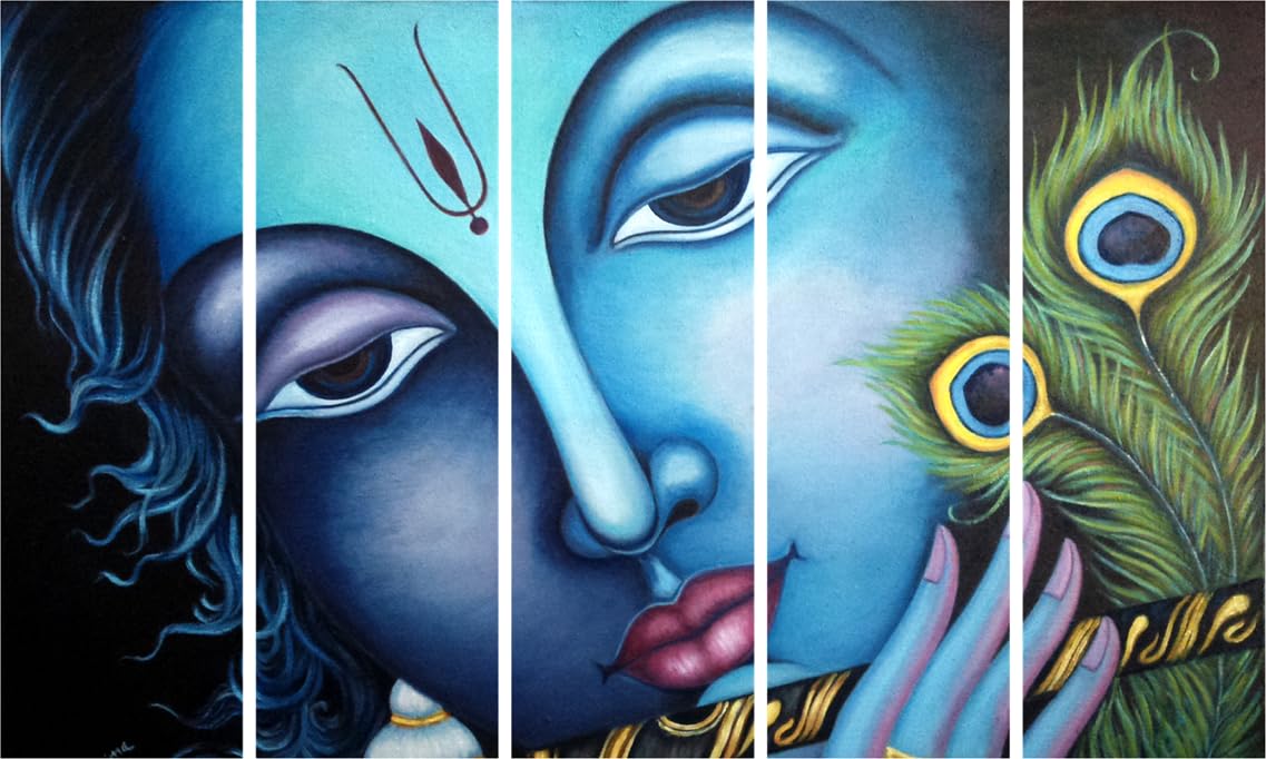Krishna-mazing Multi-Frame Wall Art showcasing vibrant Lord Krishna panels in splash-proof frames