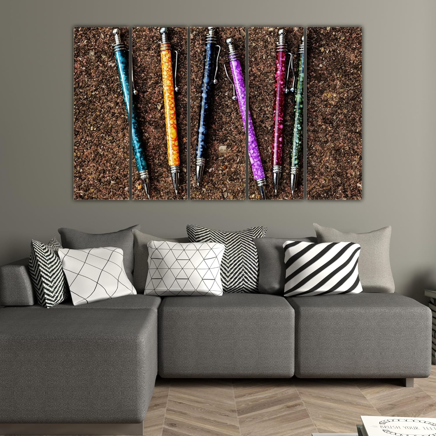 Pen-sational Photography Multi-Frames That'll Make Your Walls Write Home About - Framed Wall Art (127x76cm) close-up of colourful pen illustrations on splash-proof panels.