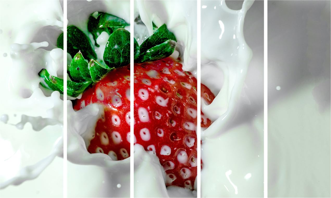 Berry Bliss Photography Framed Wall Art  Strawberry Multi-Frame Delight (150x76cm) Wall Art showing vibrant red strawberries on five panels