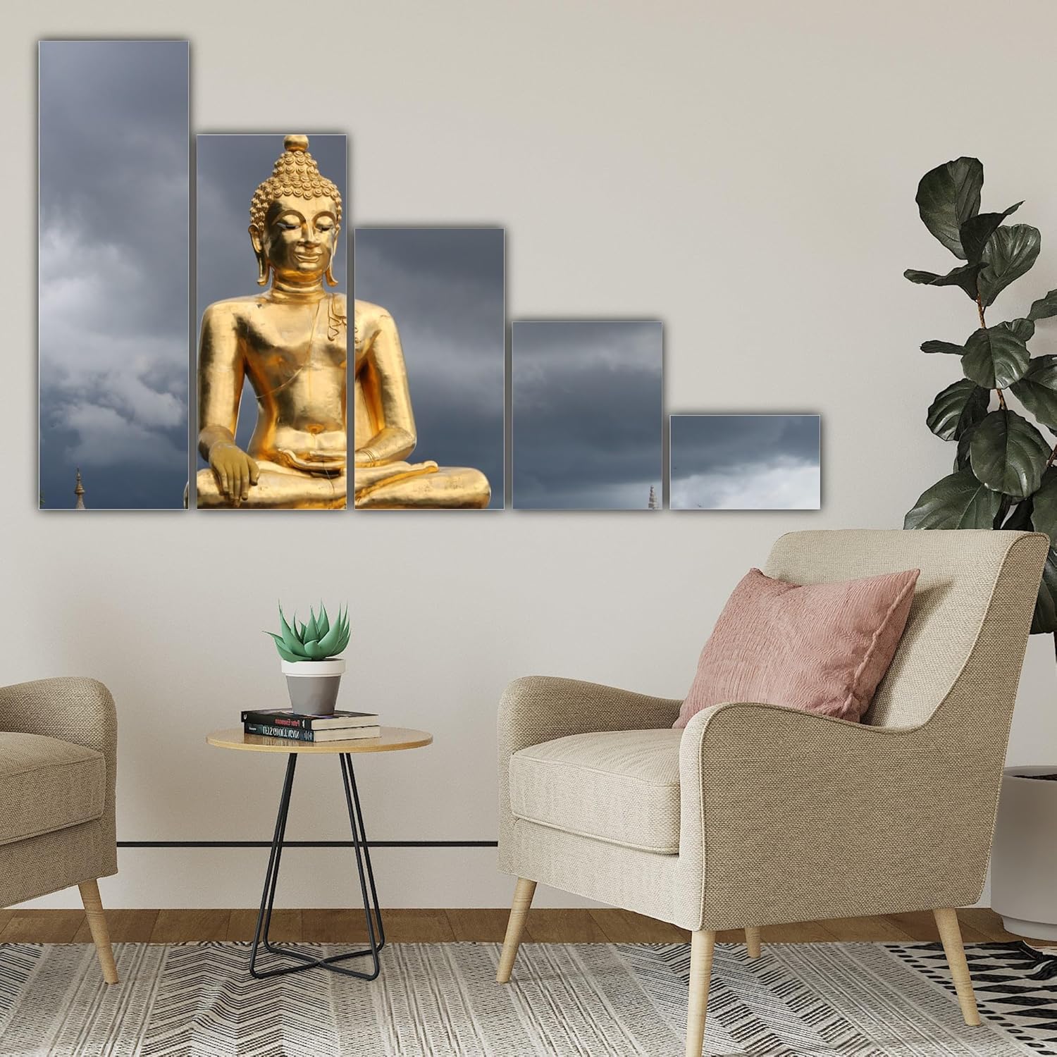 Close-up of one panel from Buddha Bliss 5-Frame Framed Wall Art with intricate Buddha facial details