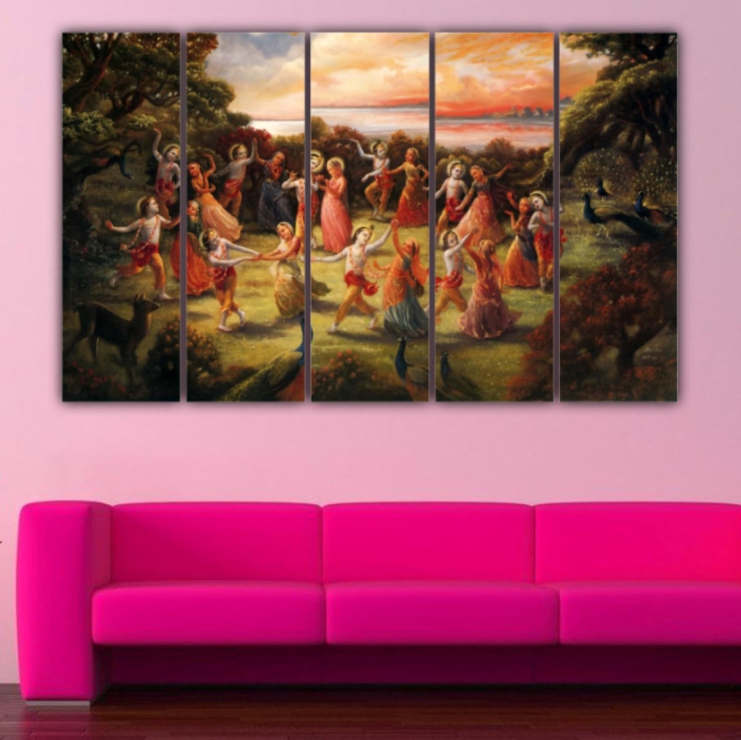 Close-up of the vibrant colors on the framed Krishna-tastic Gokul Groove Wall Art Fiesta
