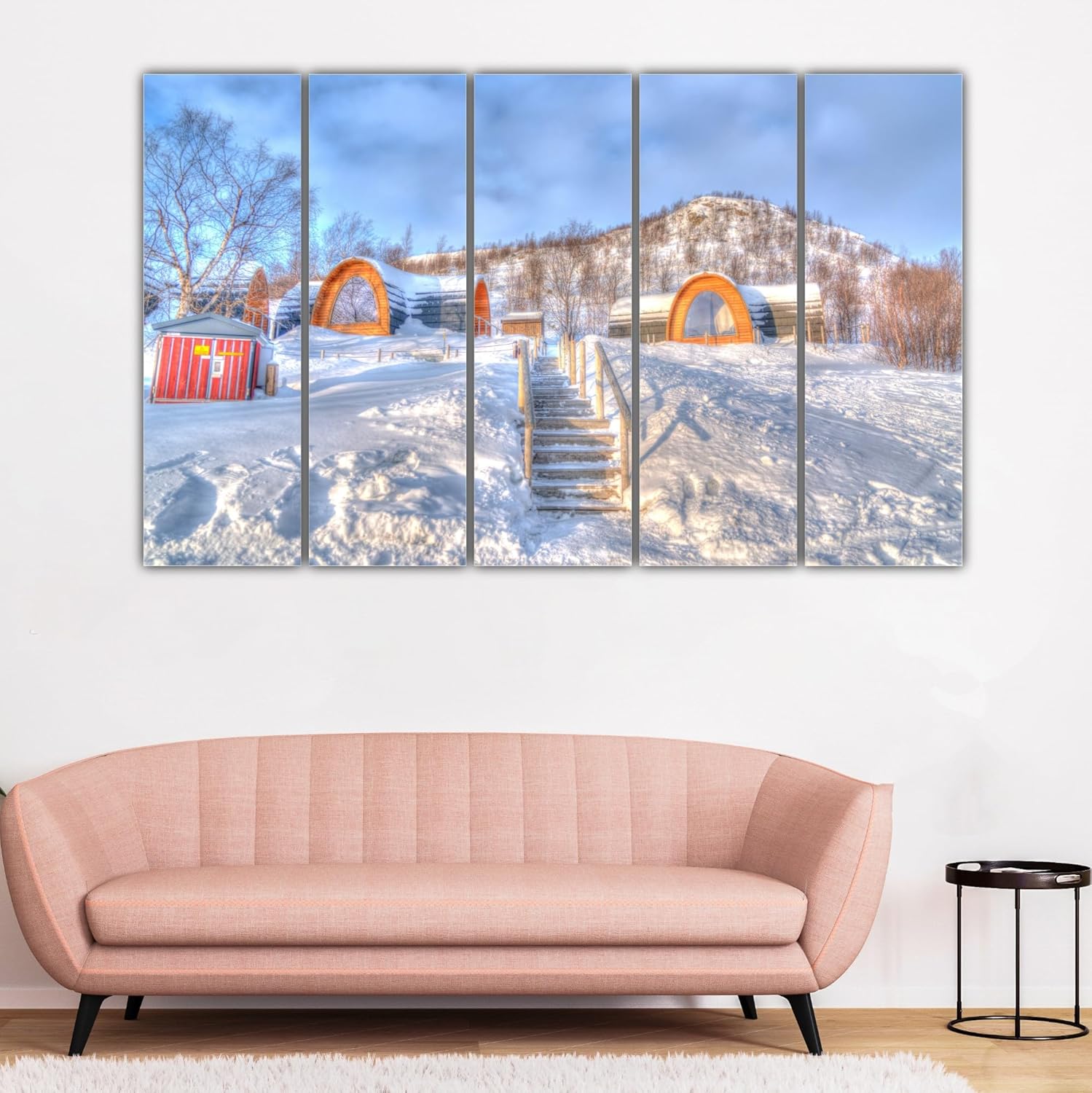 Snow Problem to Decorate: Frosty Multi-Frame Framed Wall Art Thatll Amaze (150x76cm) close-up showcasing the crisp snowy panels