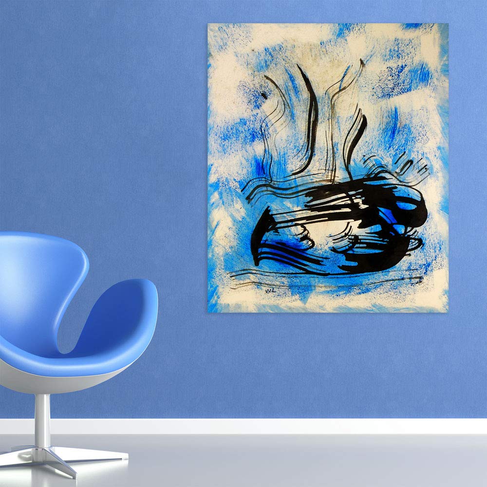Swirl-tastic Blue Vibes Abstract Unframed Wall Art hanging in a modern living room