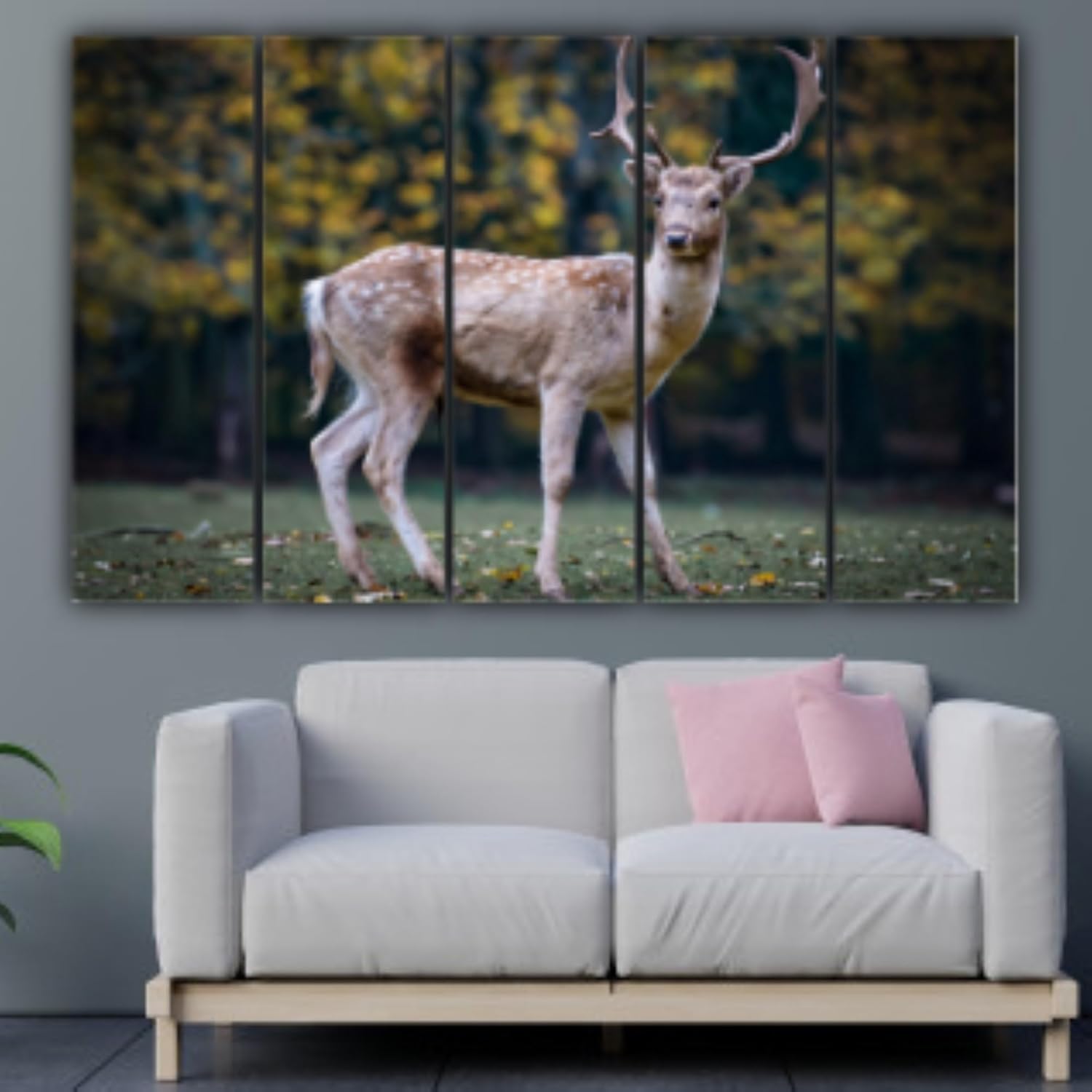 Close-up of one framed panel from Deer-Lightful Swamp Strut Wall Art highlighting vibrant deer details.