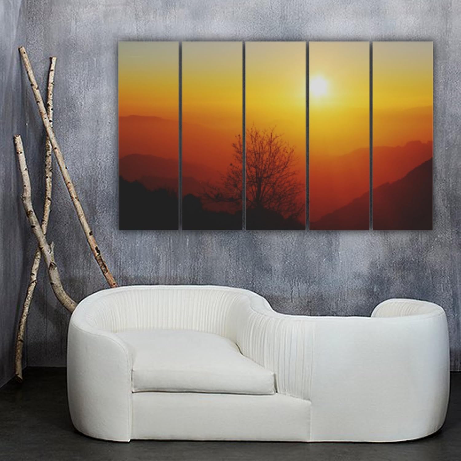 Rise and Shine: Framed Sunrise Multi-Panel Wall Art hung above a bedroom headboard