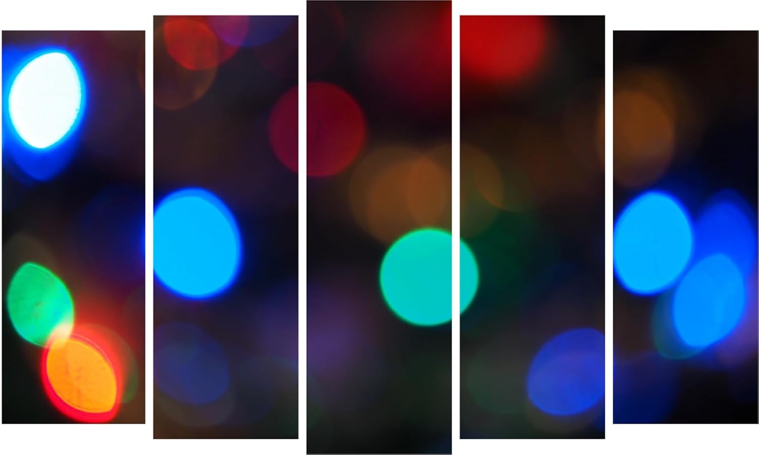 Close-up of one panel of Bokeh-tastic Multi-Frame Photography Wall Art showcasing colorful light circles