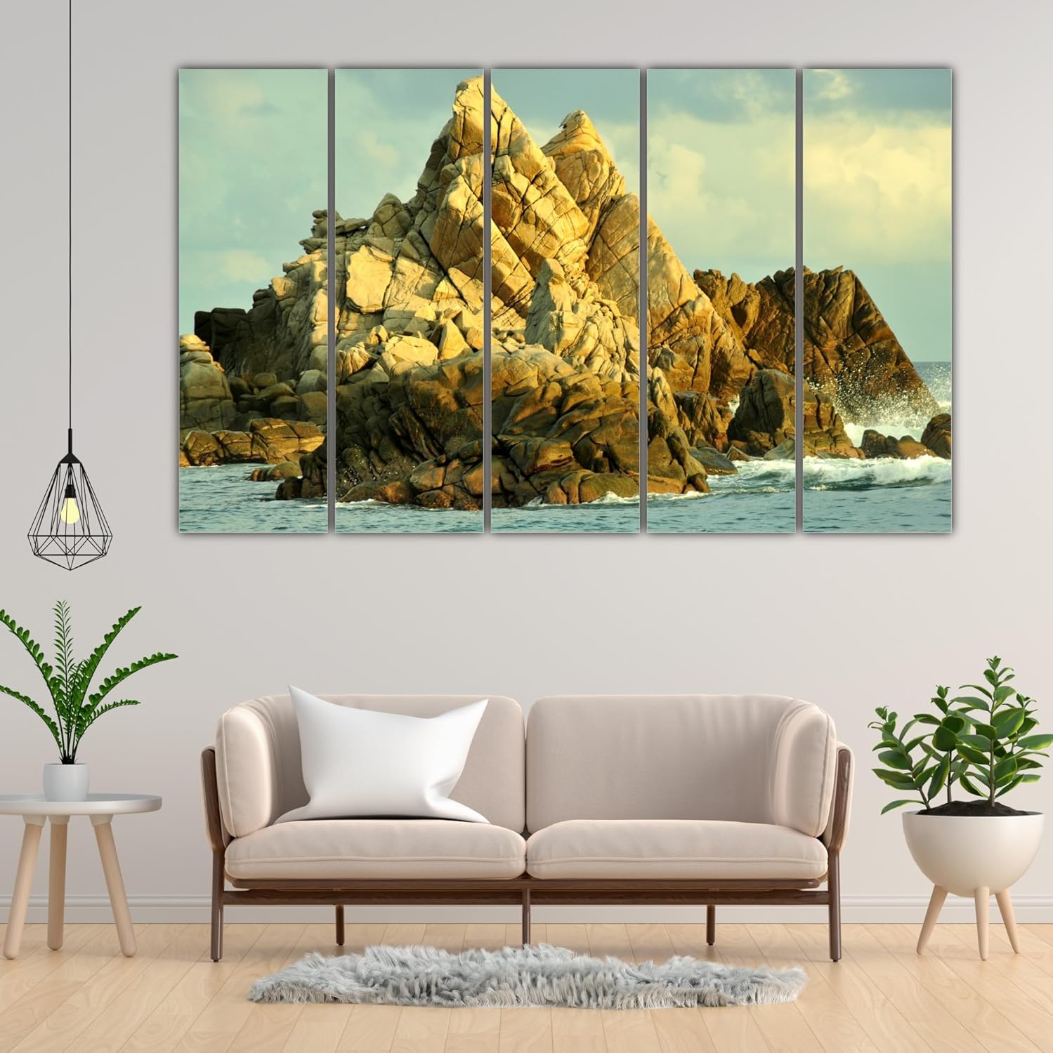 Close-up of the 5-panel framed Wall Art featuring beautiful rocks in vivid detail
