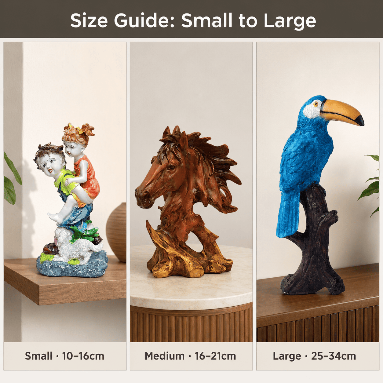 size comparison grid of home décor accents
