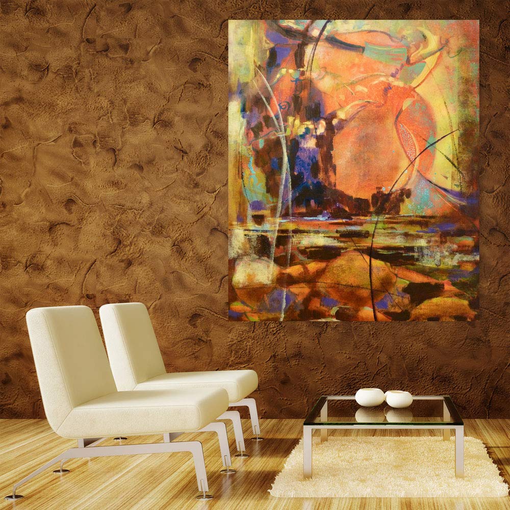 Ignite Your Walls with Fiery Unframed Abstract Canvas Wall Art (91x76cm) showcasing vibrant red and orange bursts
