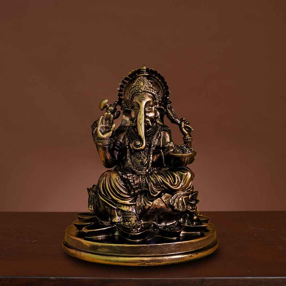 Sitting Ganesh Idol on Lotus flower for Ganesh Chaturthi Decoration