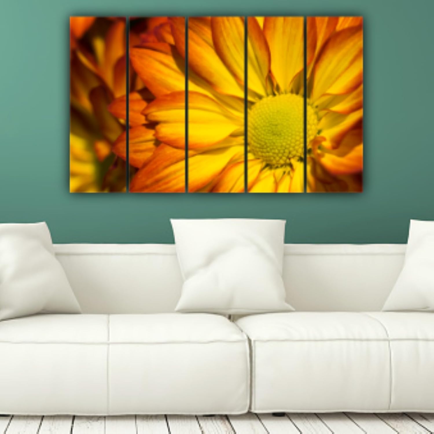Close-up of vibrant petals on Flower-tastic Multiframe Framed Wall Art showcasing texture and detail