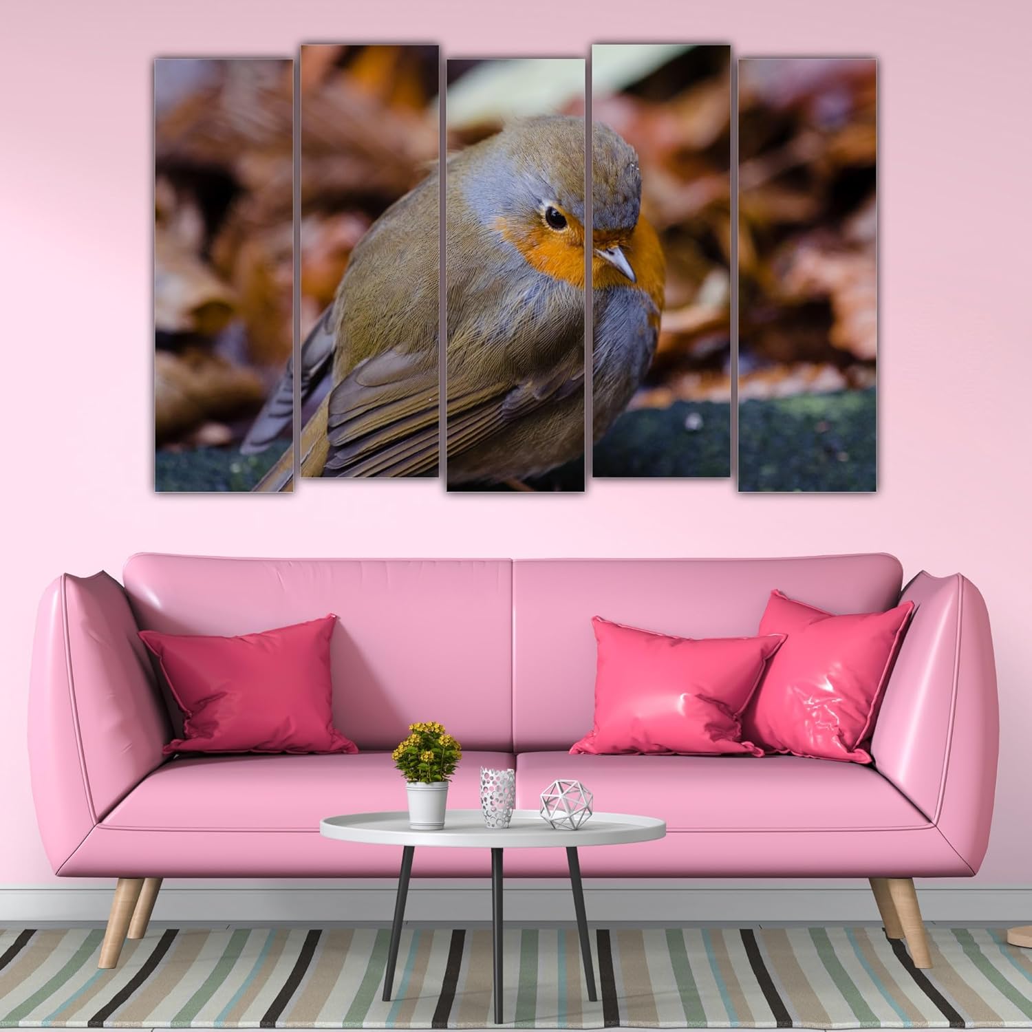 Close-up of the framed bird print in the Bird-tastic Multi-Frame Wall Art, revealing vivid digital detail.