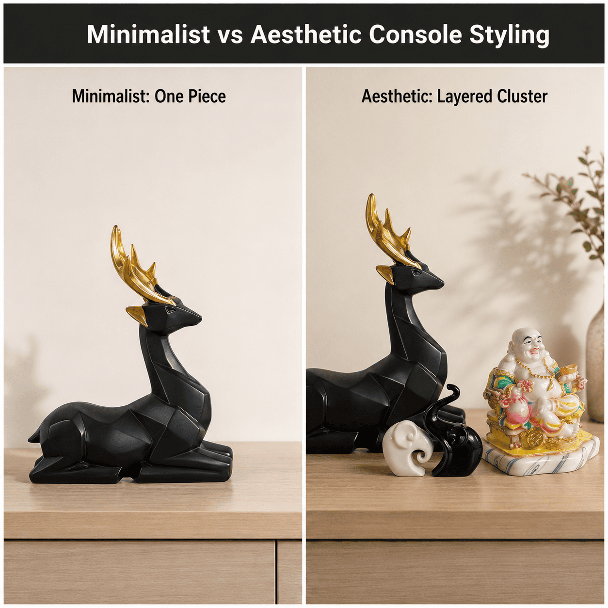 side by side comparison of a minimalist console and an aesthetic console