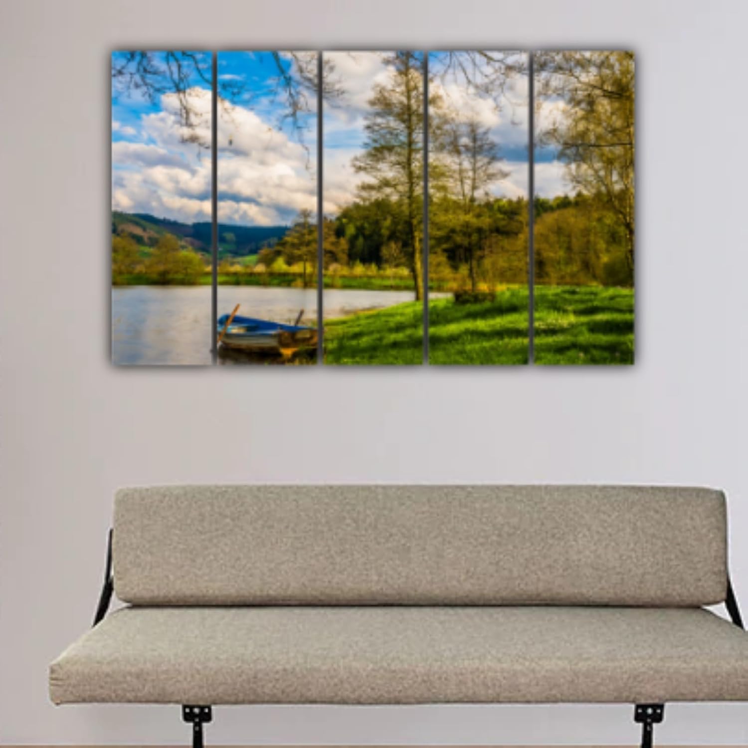 Close-up of vivid boat panels in Boat-tiful Multi-Frame Scenic Wall Art That'll Steer Your Decor (150x76cm Framed).