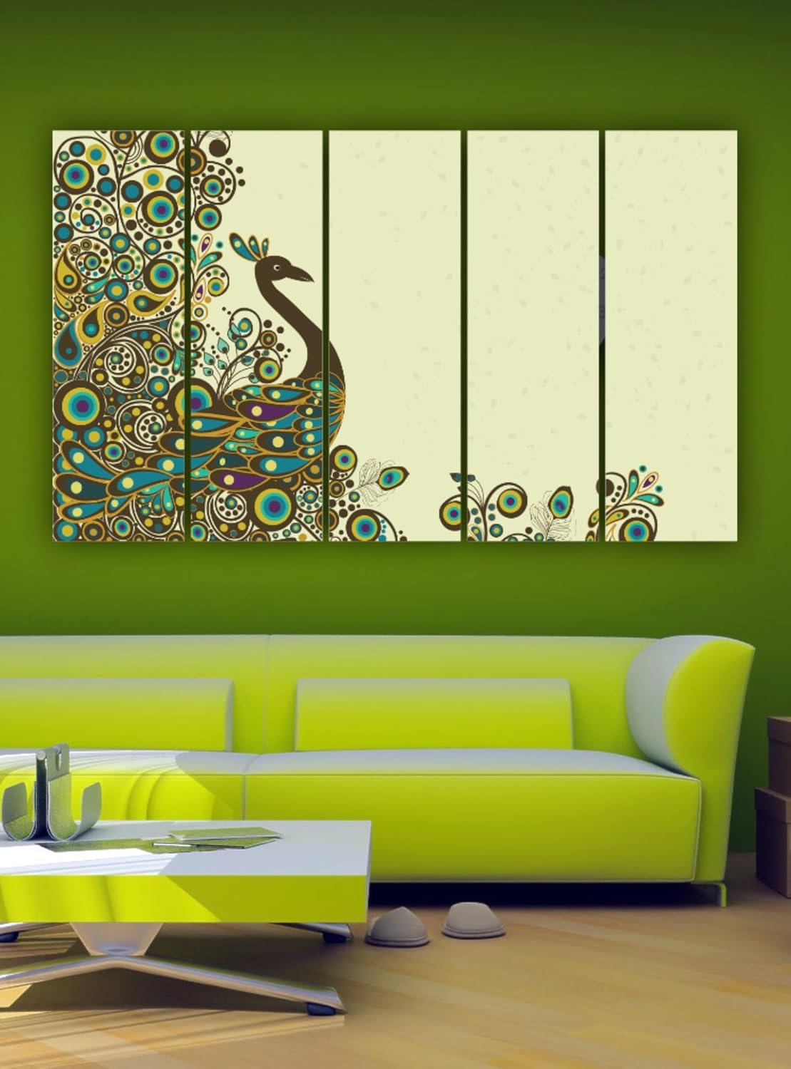 Close-up of the framed peacock feathers on Peacock-Tastic Wall Art