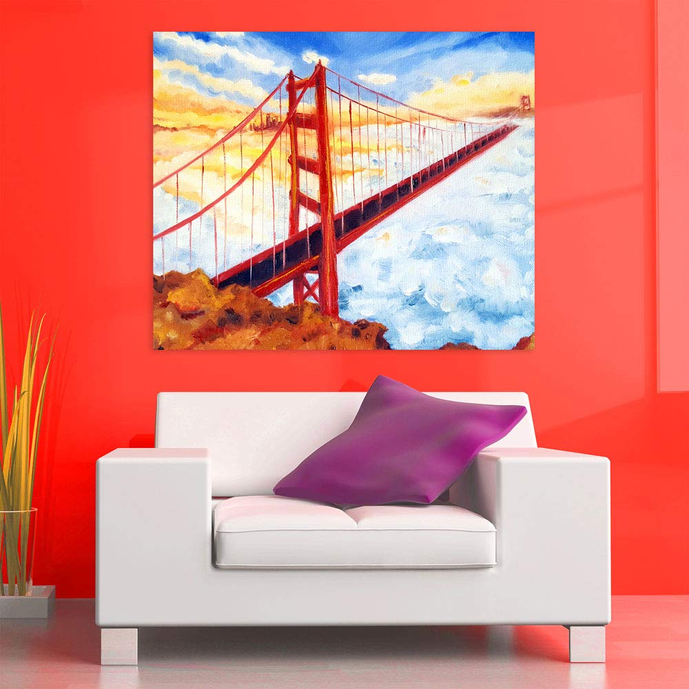 Cityscape Unframed Canvas to Connect You to the Cosmos - Stellar Wall Art displayed on a living room wall.