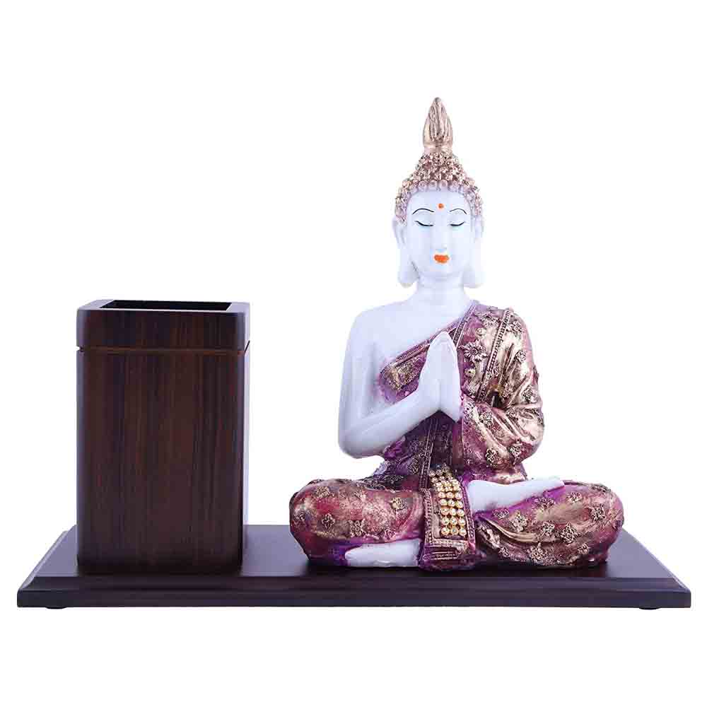 Lord Buddha Showpiece With Wooden Pen Stand