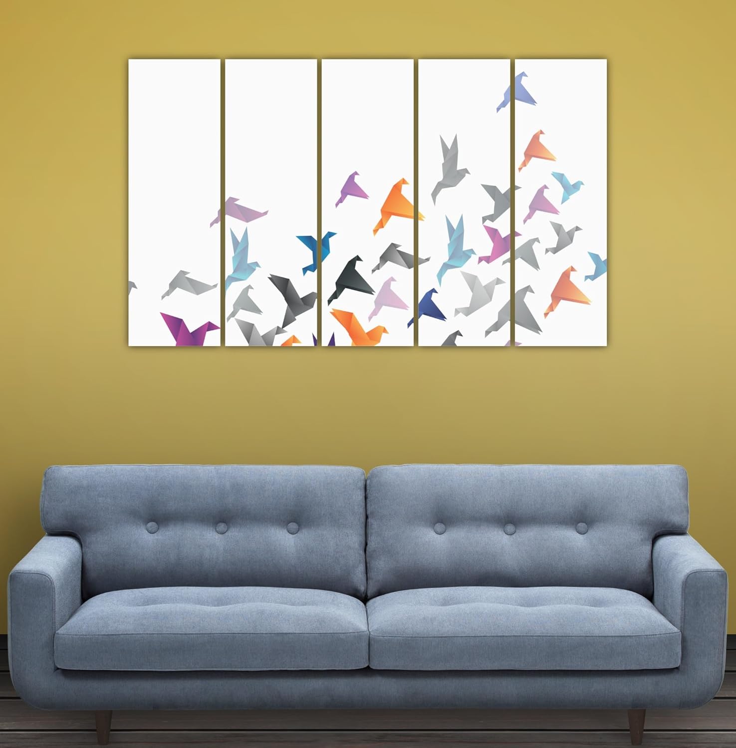 Close-up of the Abstract Birds Framed Wall Art showing intricate digital prints on Wooden MDF panels.