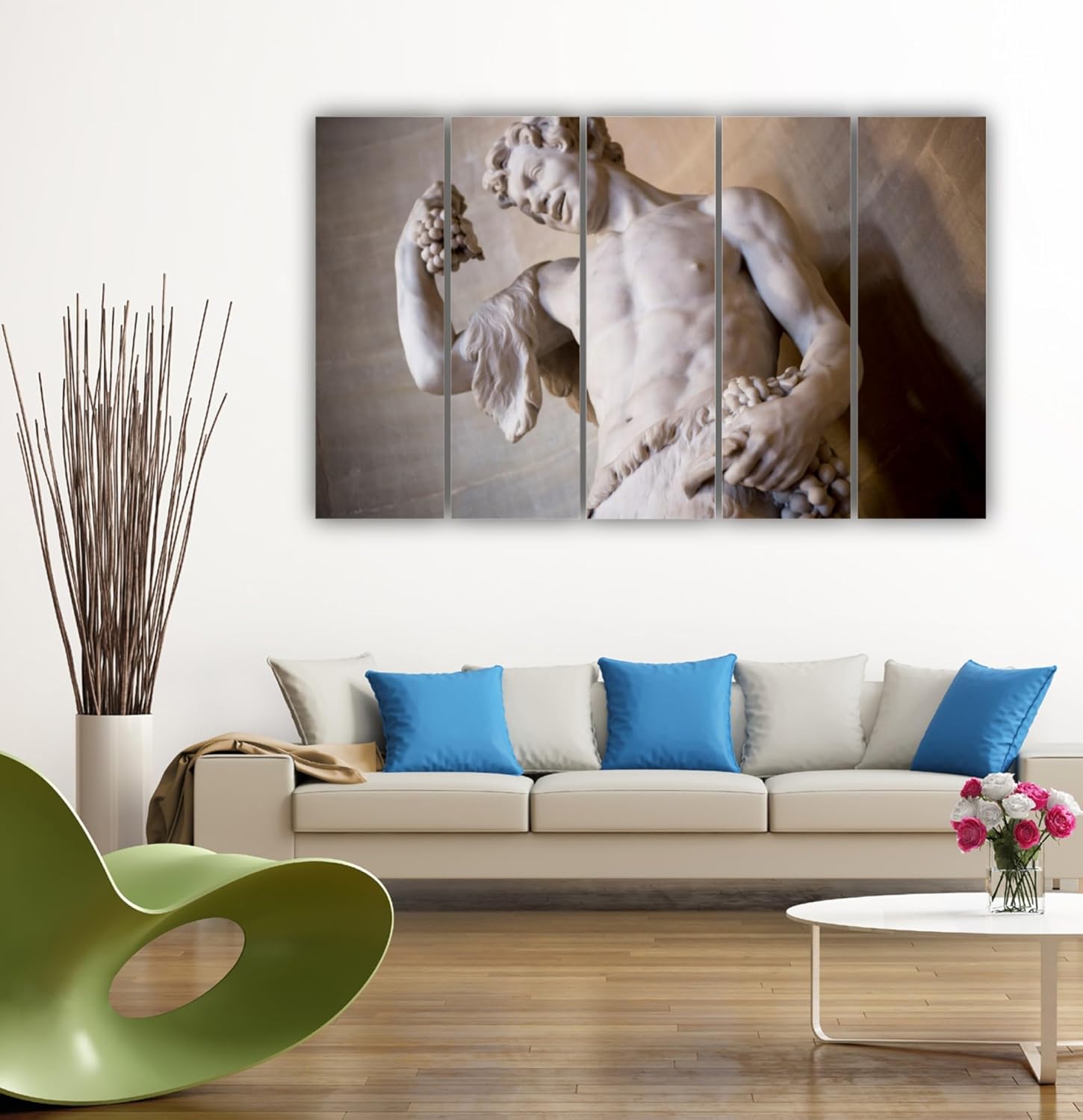 Five-panel Greek-tastic Framed Christian Wall Art displayed above a sofa, adding divine serenity.