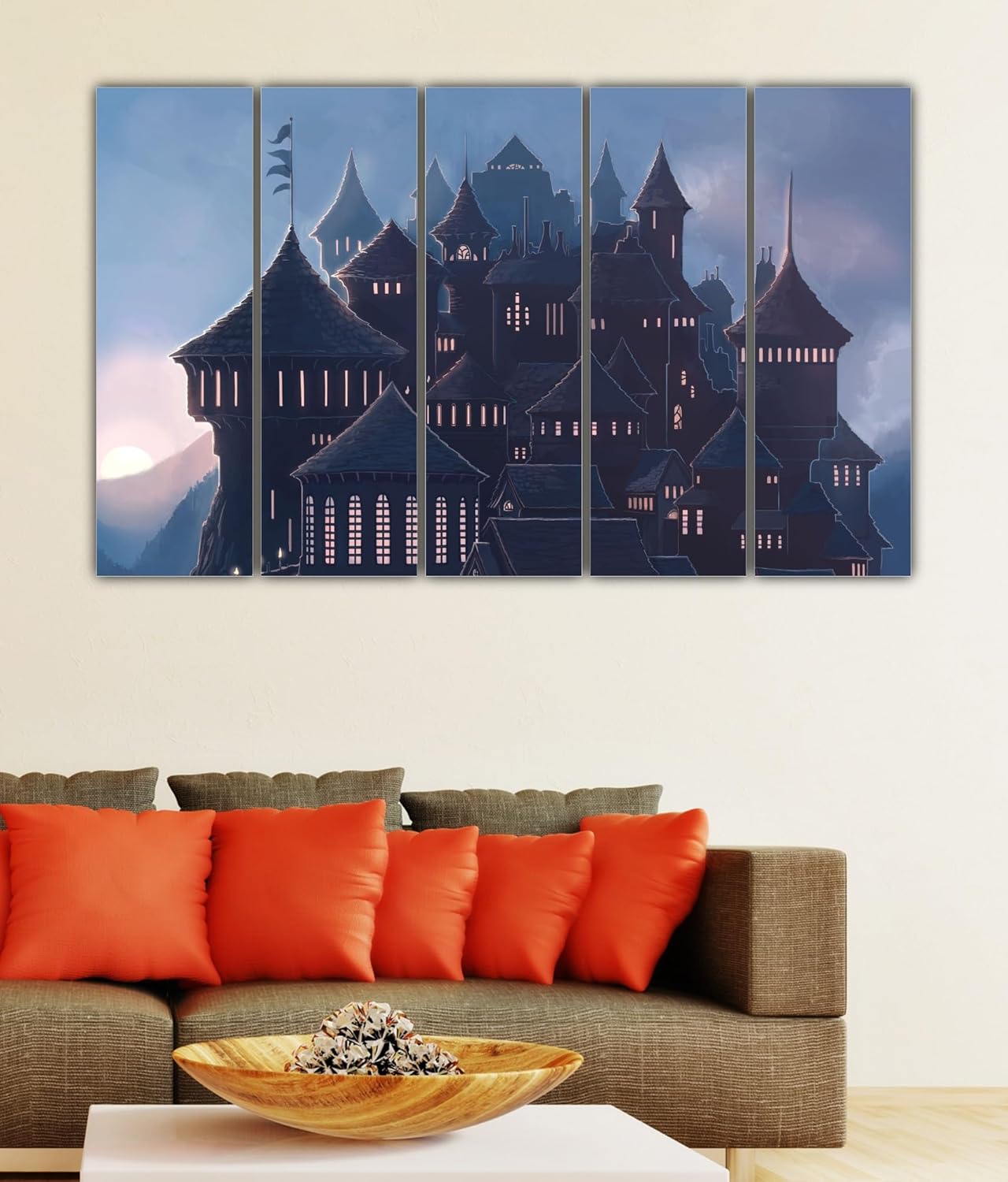 Close-up of Hogwarts Photography Framed Wall Art panels highlighting vibrant multicolour details