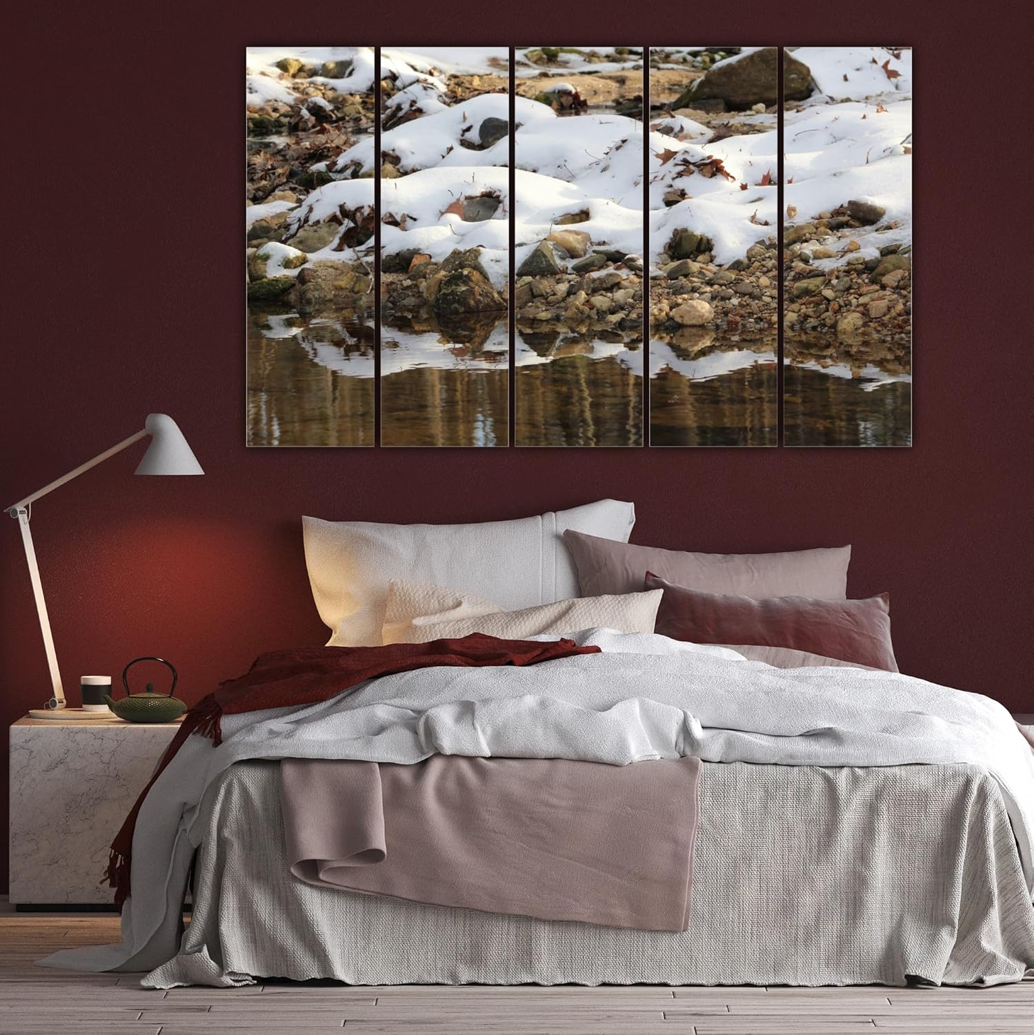 Close-up of Frosty Frames Fiesta Wall Art highlighting the detailed snow texture and sleek black frames.