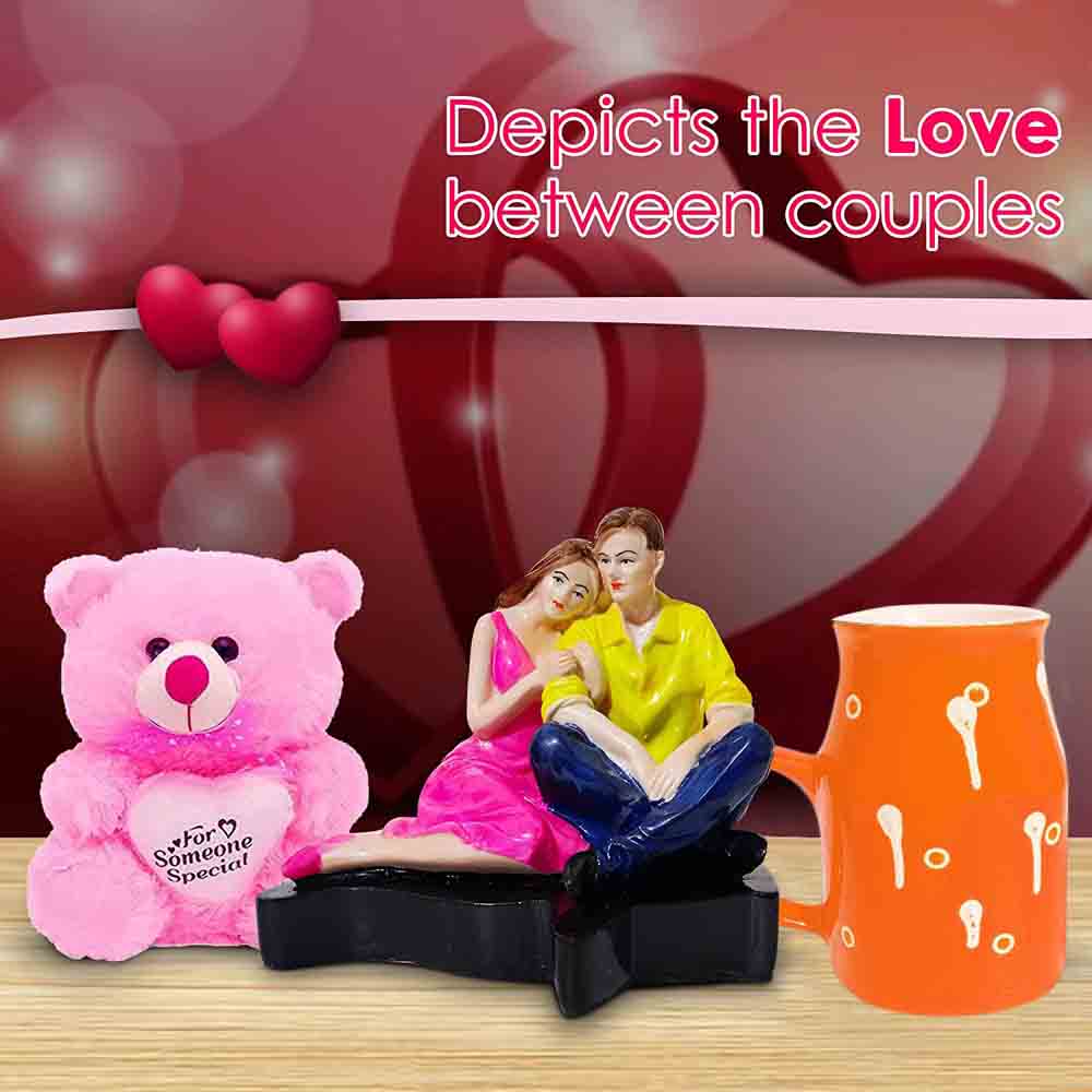 Orange Coffee Mug with Couple Statue and Teddy for Kitchen