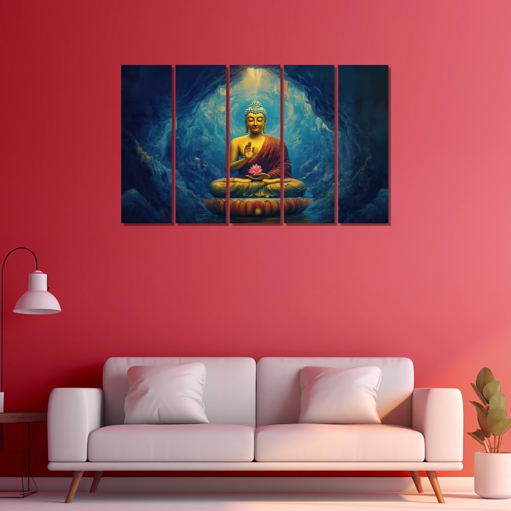 Close-up of framed wooden panels featuring calming Buddha Wall Art with glowing lotus accents