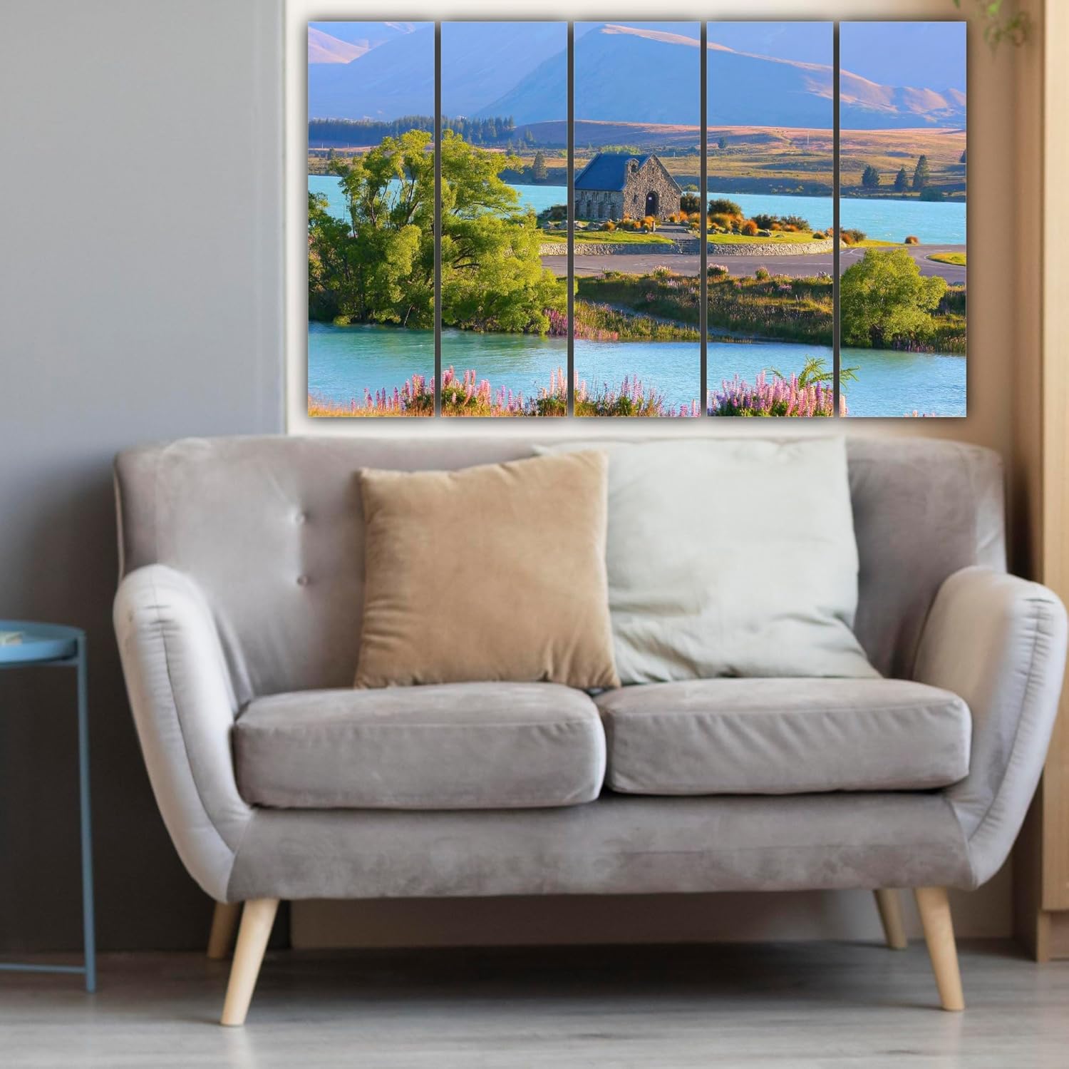 Close-up of the modern multi-frame abstract wall art showcasing colorful details and sleek wooden MDF frames.