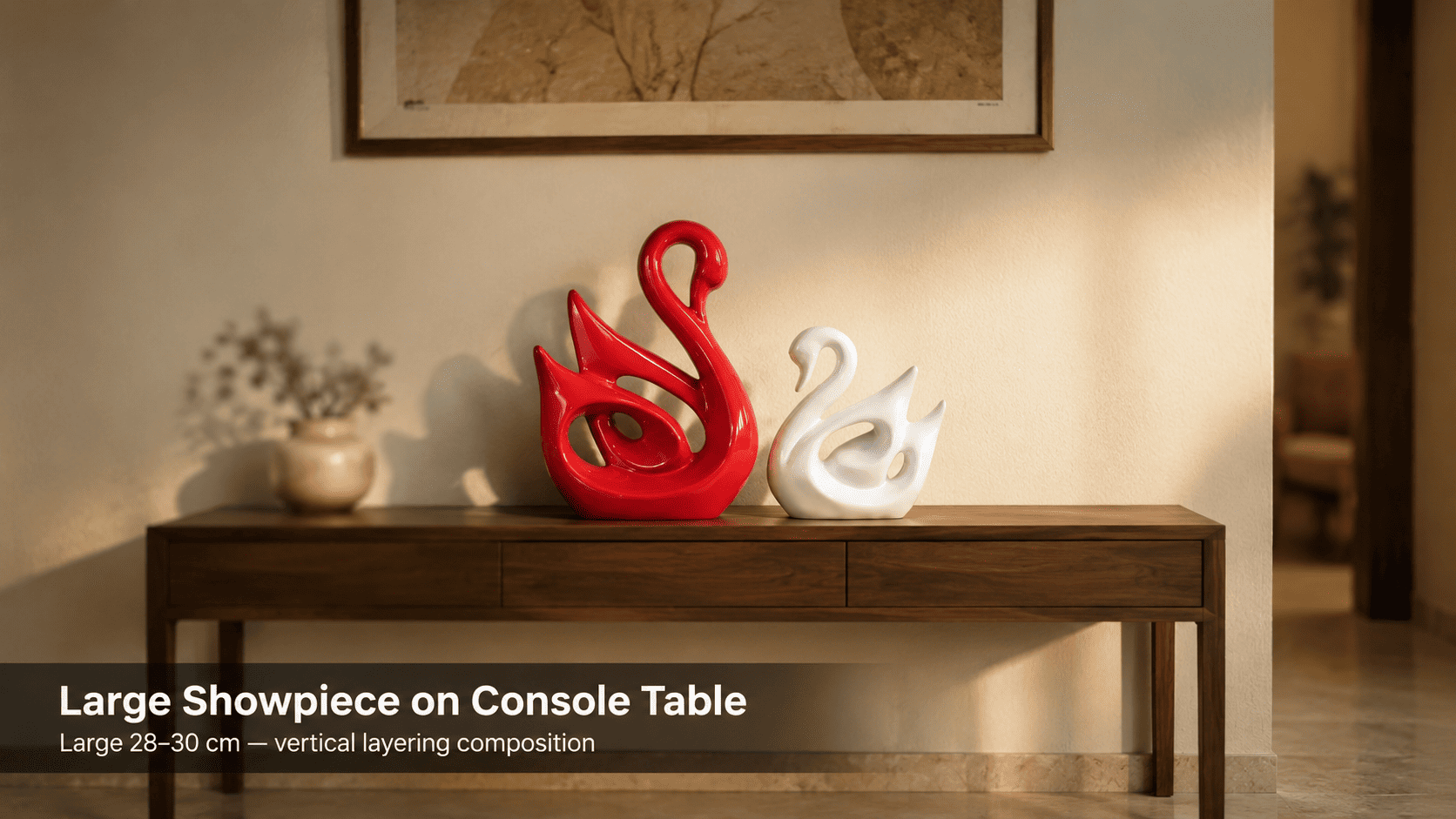 large showpiece on console table with vertical layering