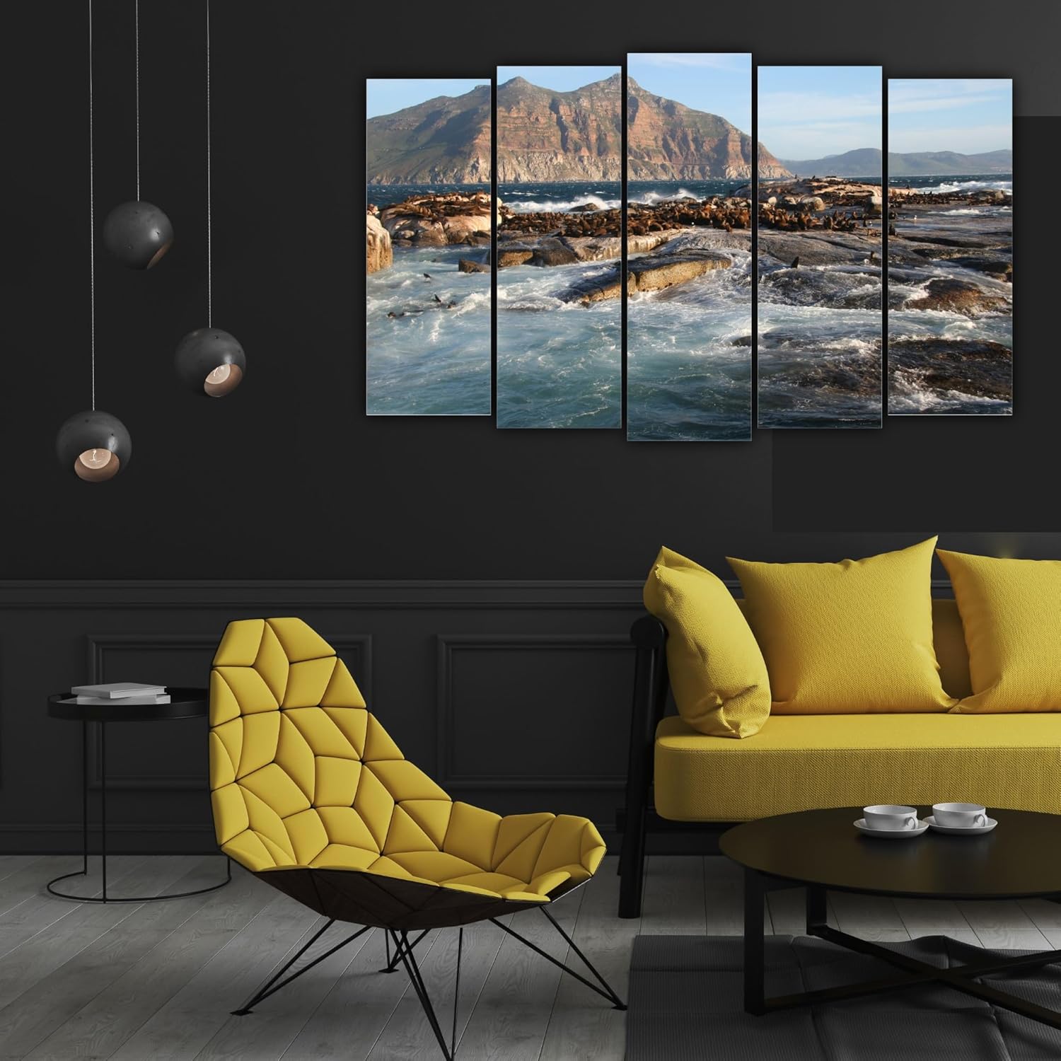 Close-up of Ocean-tastic Framed Multi-Frame Wall Art highlighting water-resistant wooden MDF frames.