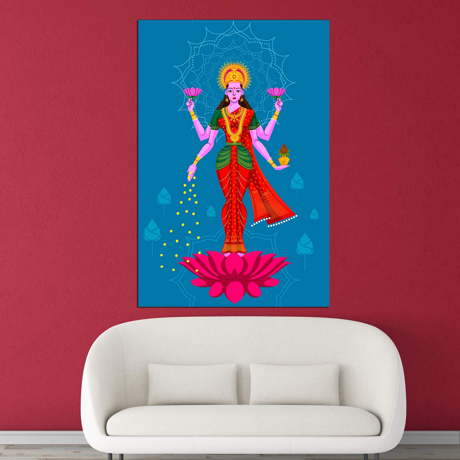 Lakshmi's Lucky Charm: Unframed Hindu Wall Art That Shines Blessings (91x61cm Canvas)