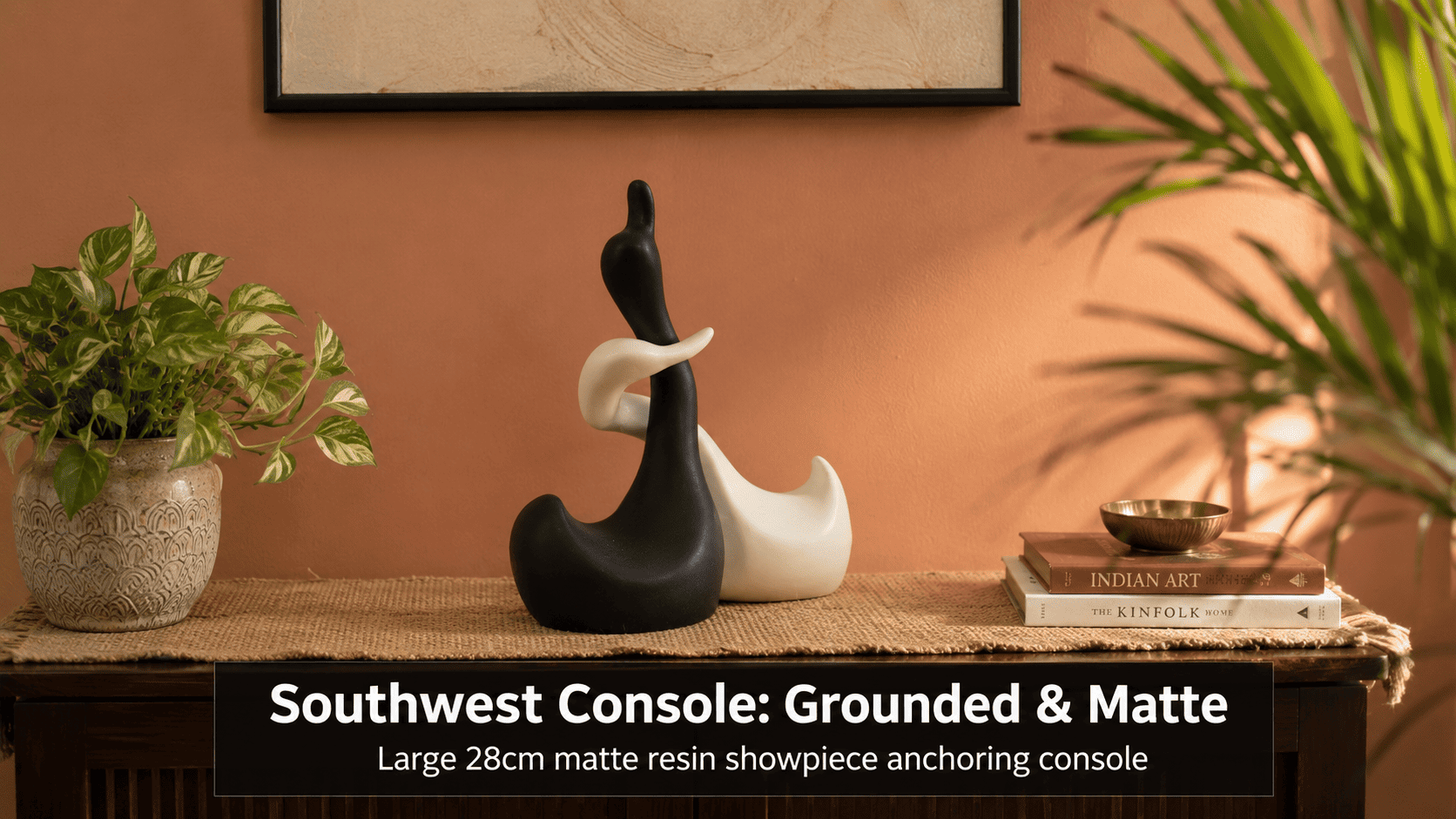 matte resin showpiece on a southwest console table
