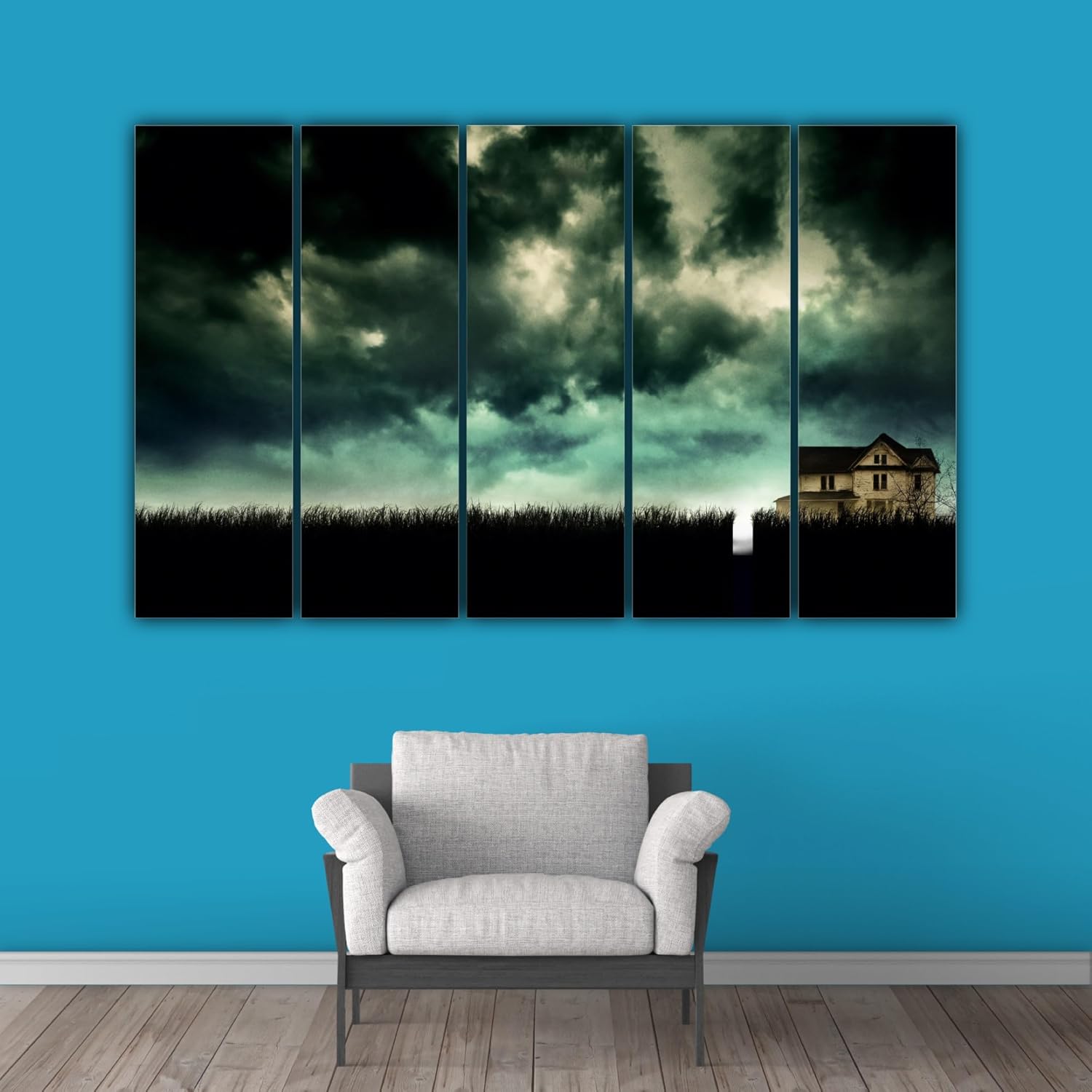 Scenic Snapshots: 5-Panel Photography Framed Wall Art Fiesta mounted on a cozy living room wall