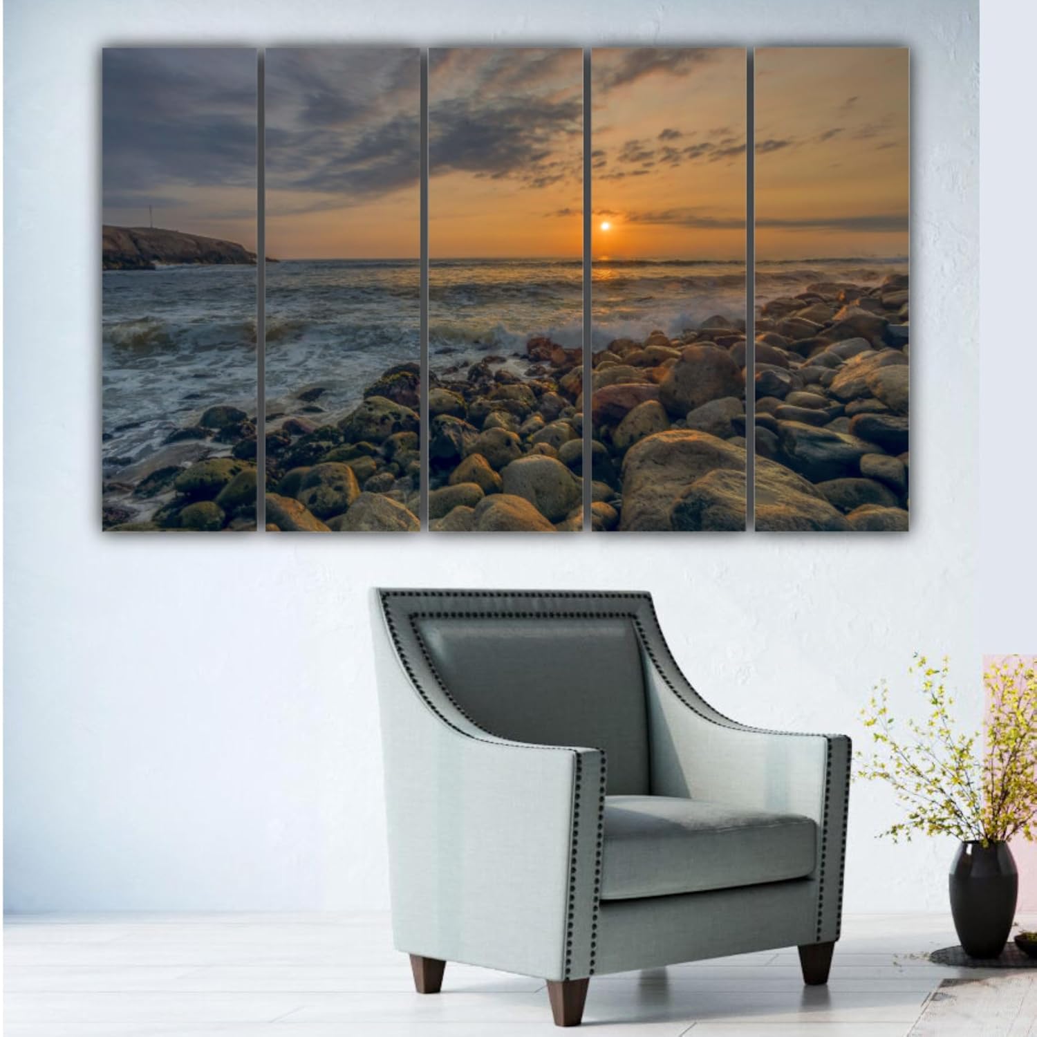 Close-up of Ocean Sunrise-sational Multi-Panel Wall Art highlighting texture of yellow abstract print.