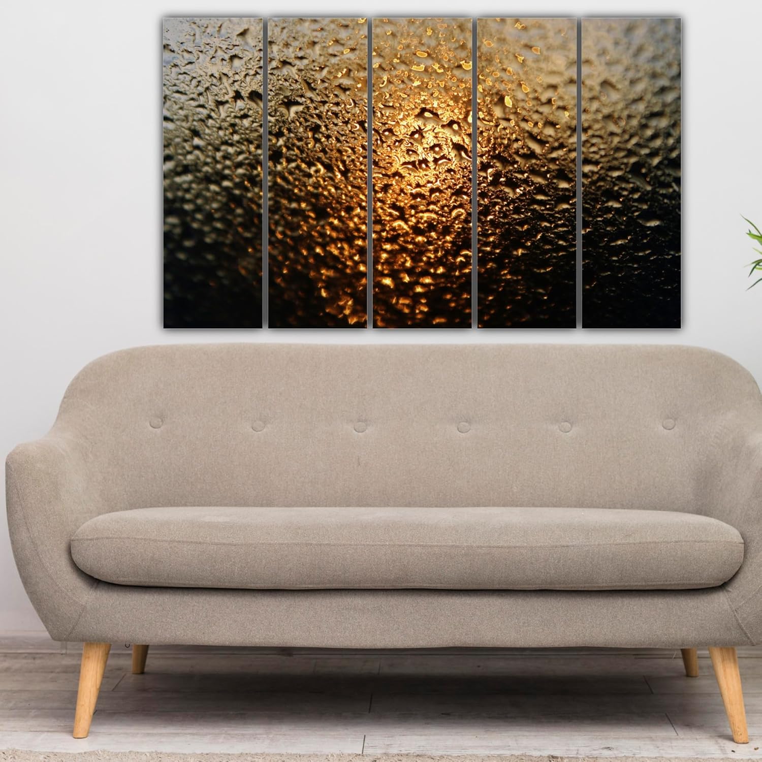 Wave Hello: Photographic Framed Water-Drops Wall Art hung on a white living room wall