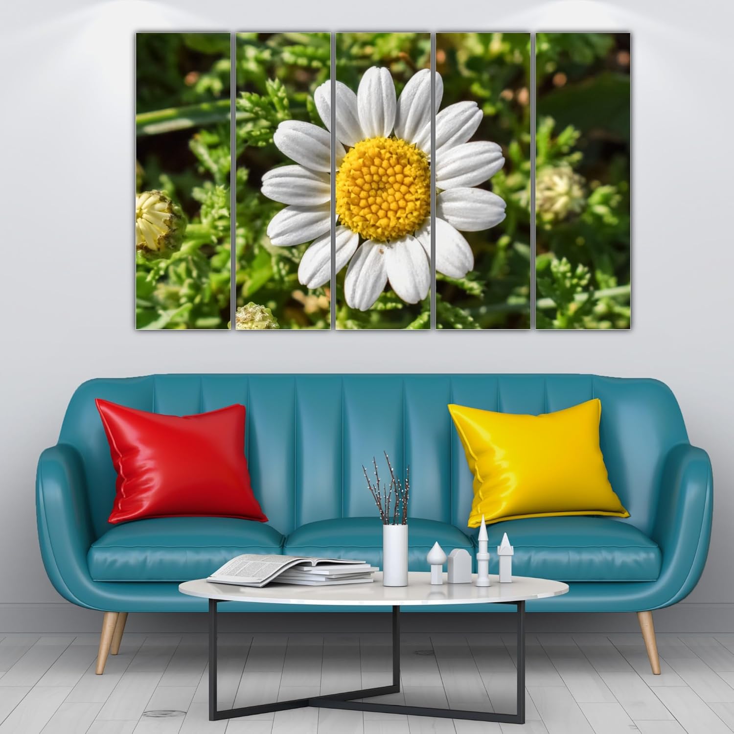Bloom-bomb Framed Floral Photography Wall Art displayed in a modern living room, adding colorful garden vibes.