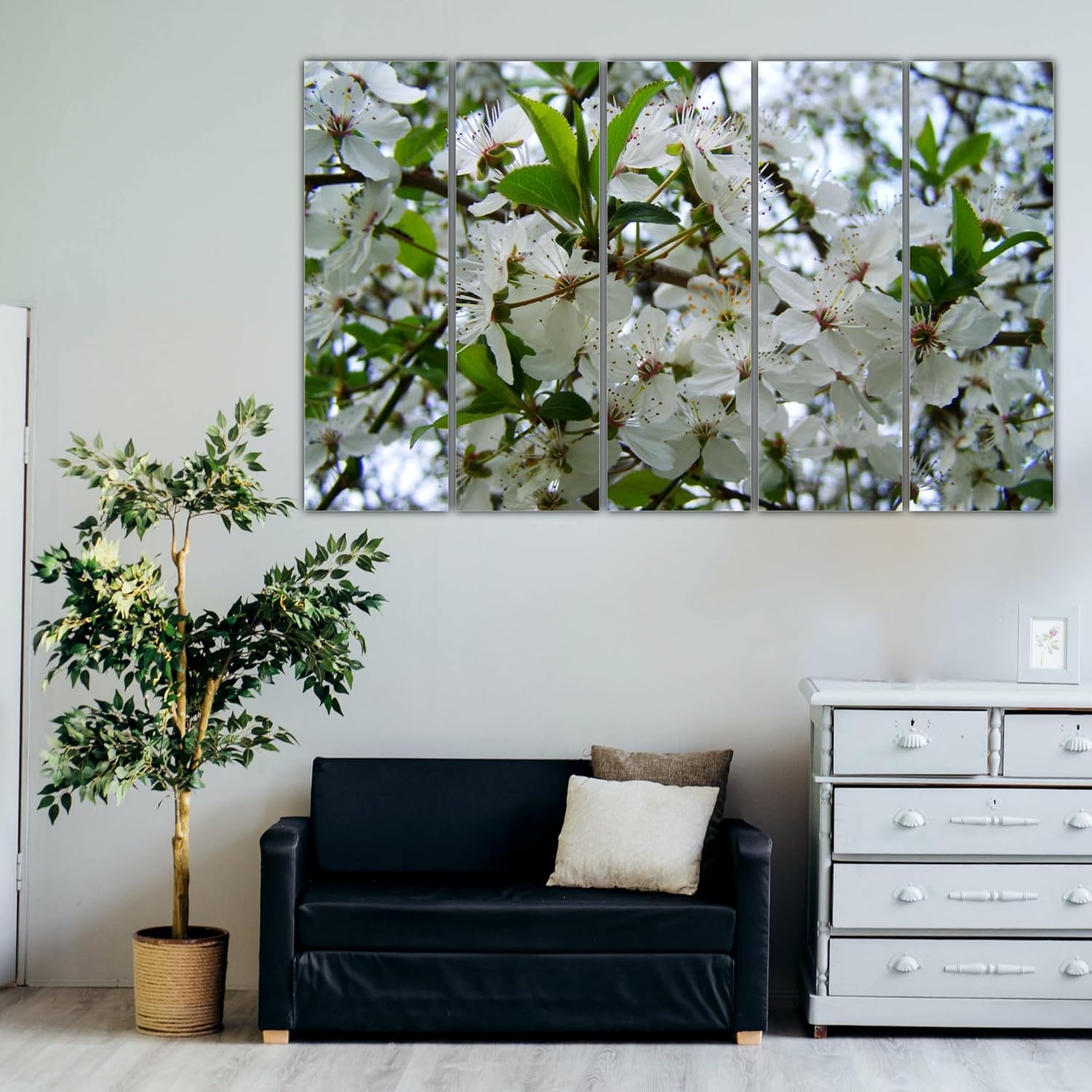 Close-up of the vibrant floral photography prints on wooden MDF in the Flower Power multi-frame wall art