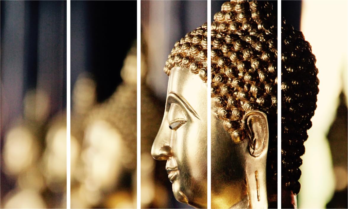 Living room showcase of Buddha-tiful 5-Panel Framed Wall Art with serene decor accents