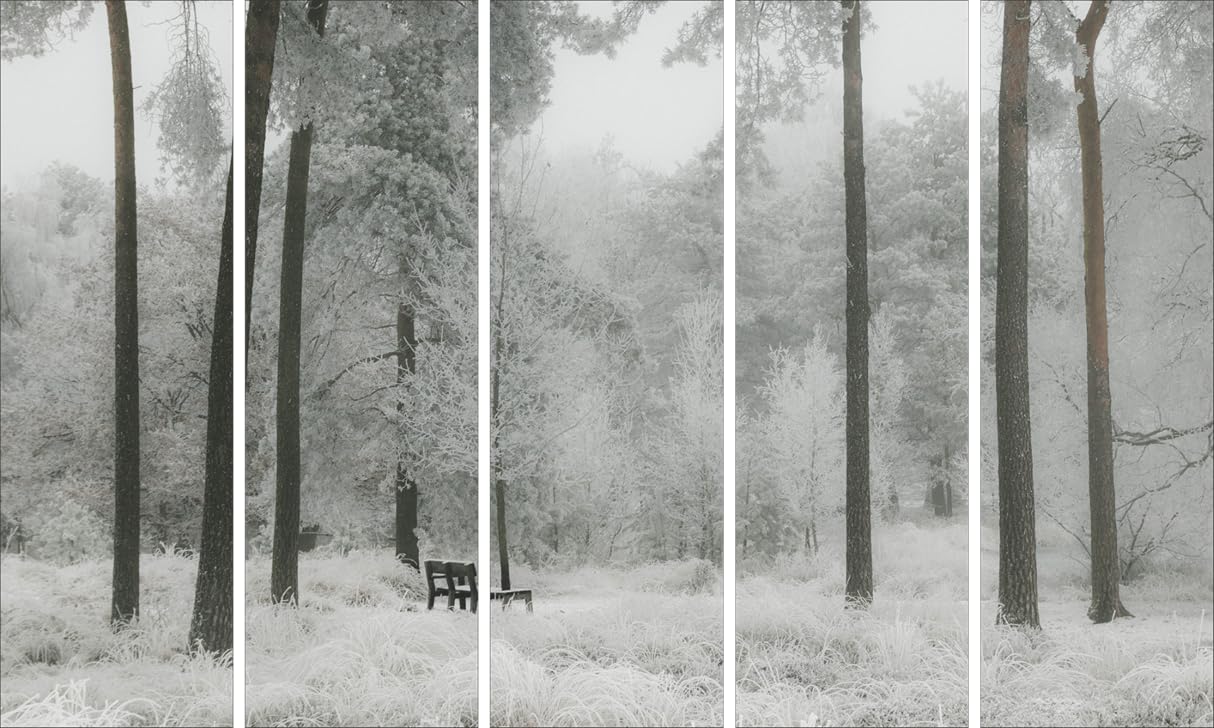 Snow-tacular Frosty Framed Multi-Panel Wall Art That'll Chill Your Space displayed above a cozy sofa