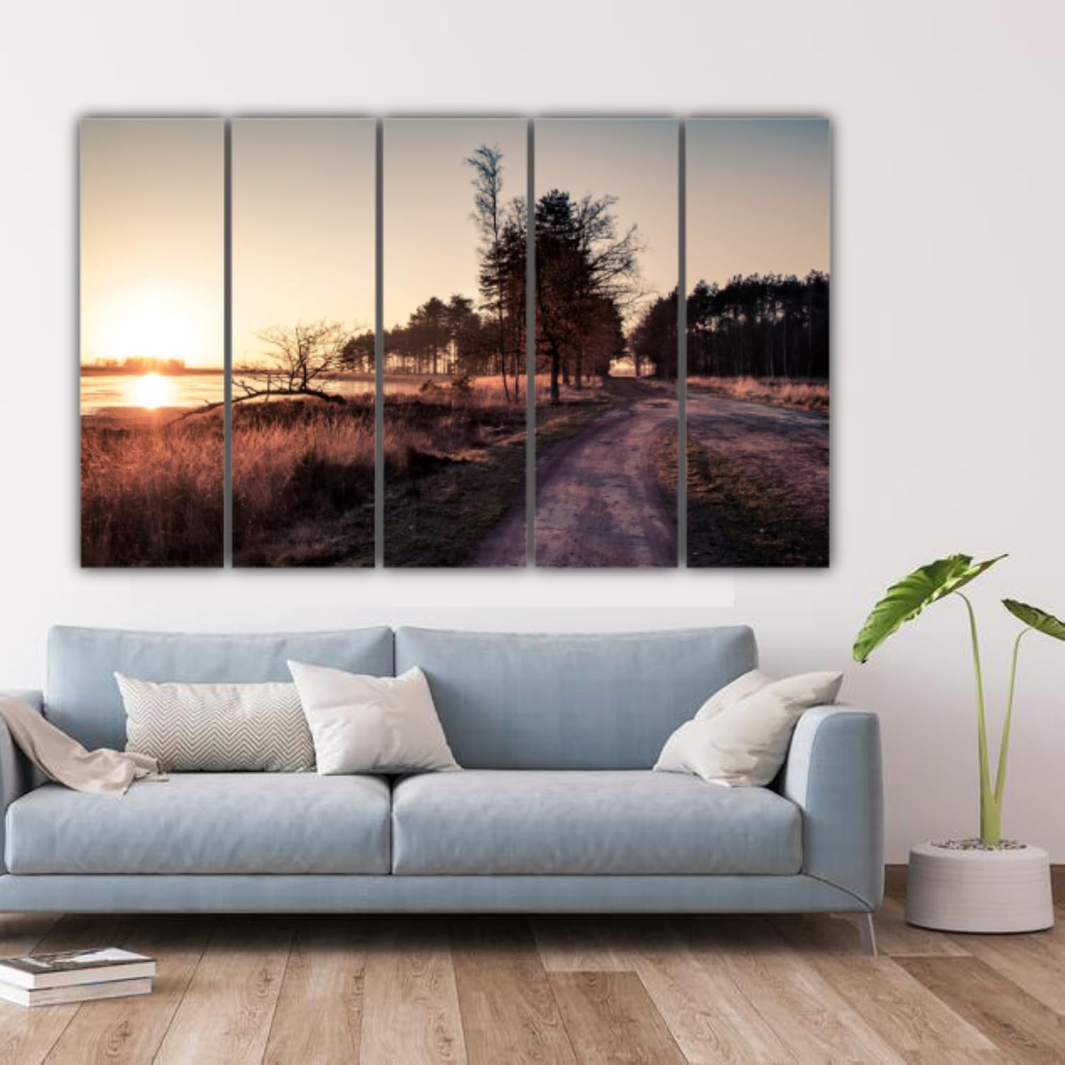 Close-up of Wall Art 'Sunset Spectacular: 5-Panel Framed Wall Art That'll Make Your Walls Blush' with vivid digital prints and matte laminate finish