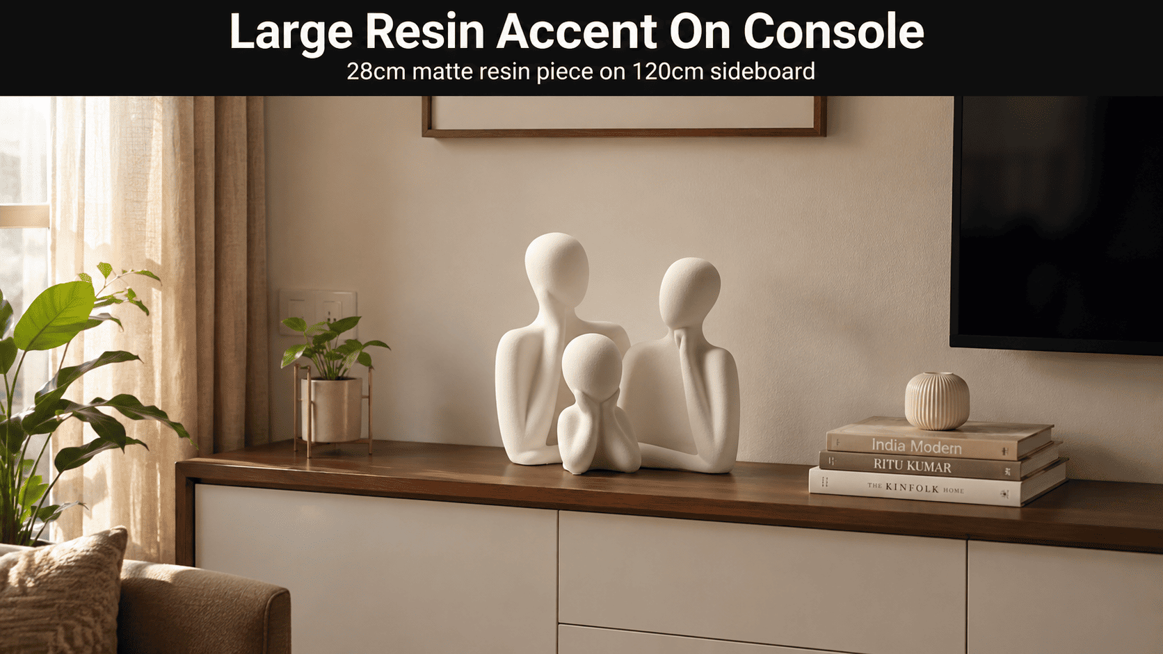 modern home decor showpiece styled on a living room console
