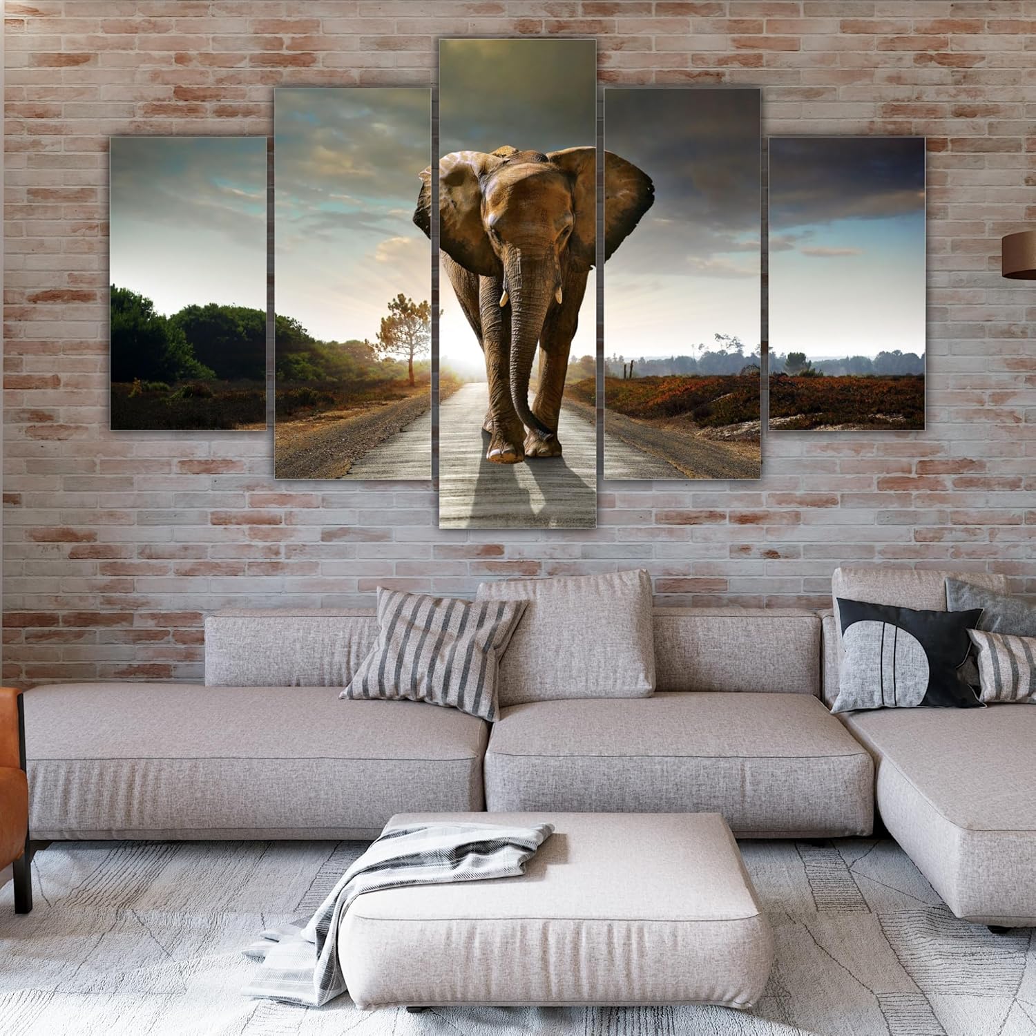 Majestic elephant herd depicted on vibrant multi-frame wall art in a sleek 6mm MDF frame