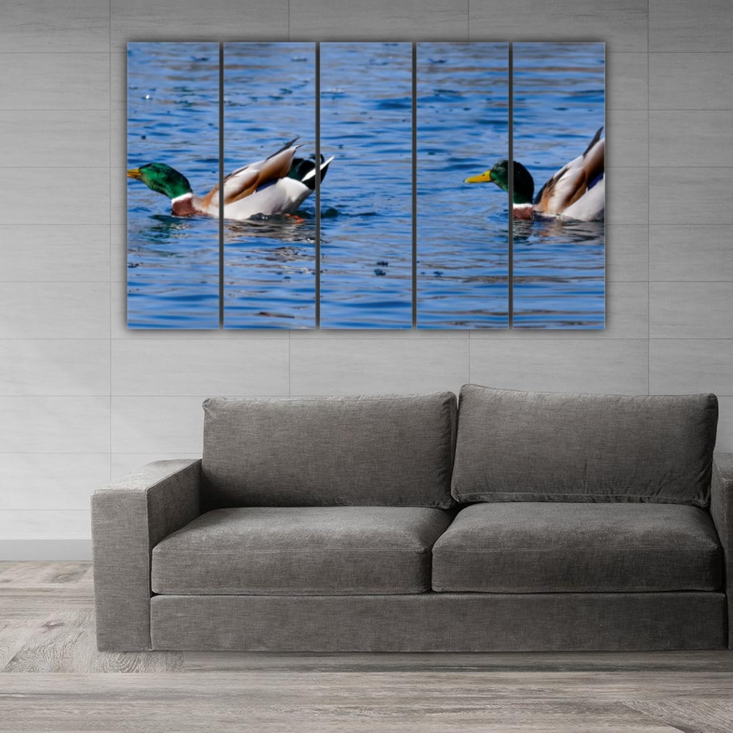 Side view of Duck-tastic Multi-Frame Wall Art Thatll Quack Up Your Walls - Framed Feathered Friends Ready to Hang (127x76cm) highlighting sleek wooden frames.