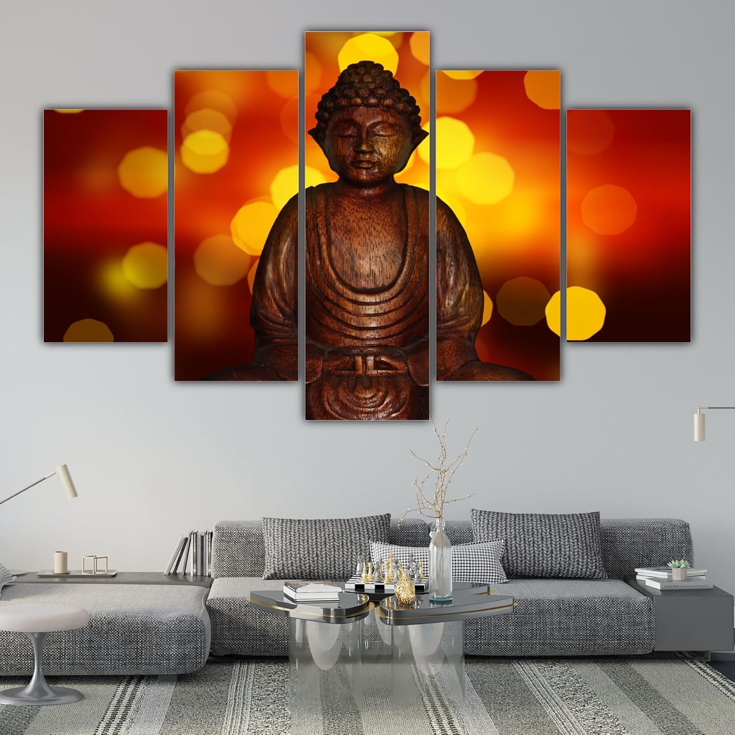 Close-up of Buddha-tiful 5-Panel Framed Wall Art highlighting water-resistant heat-treated frames
