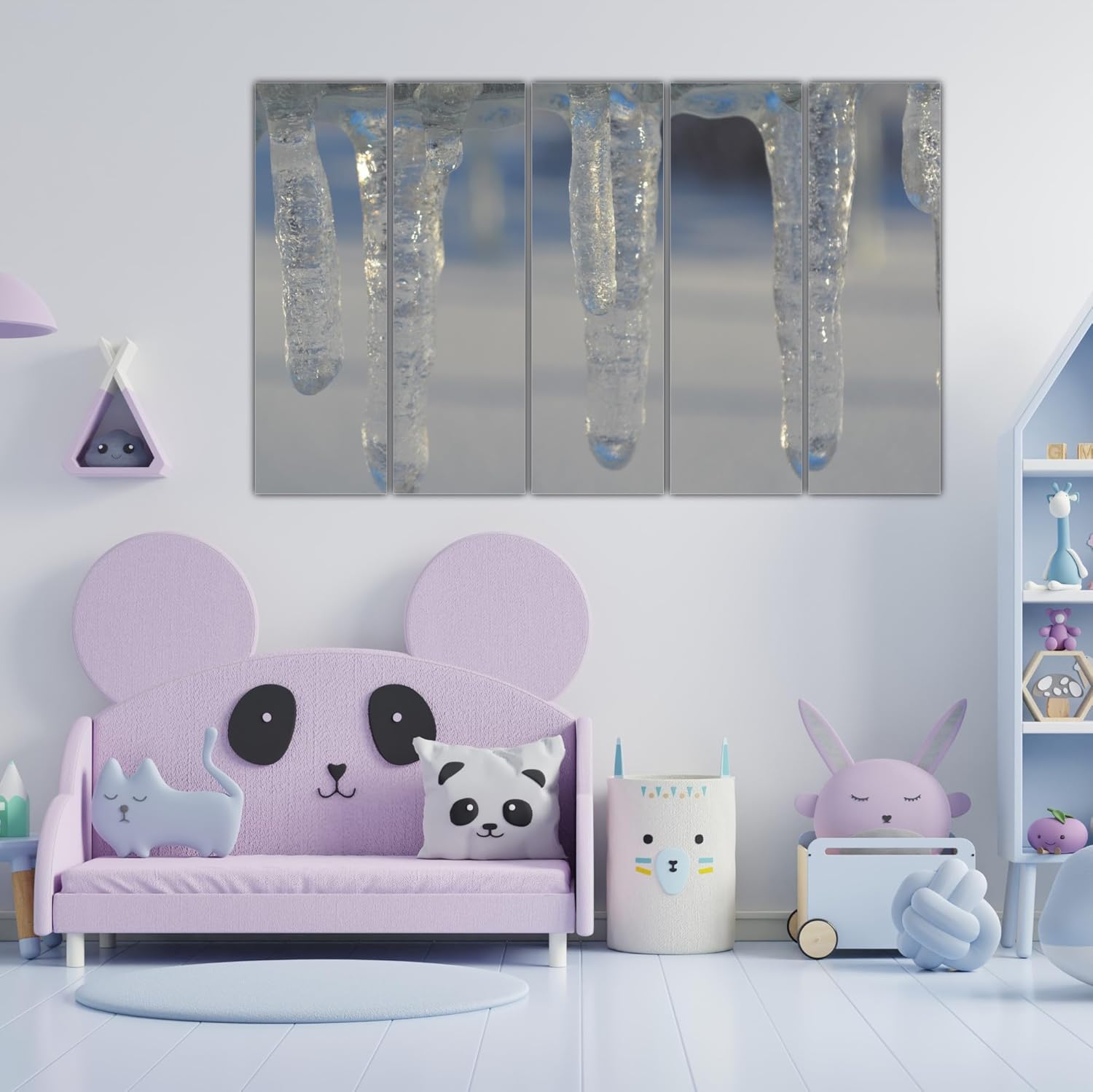 Close-up of Winter Wonderland Multi-Frame Wall Art (127x76cm Framed) showing frost-kissed tree panels