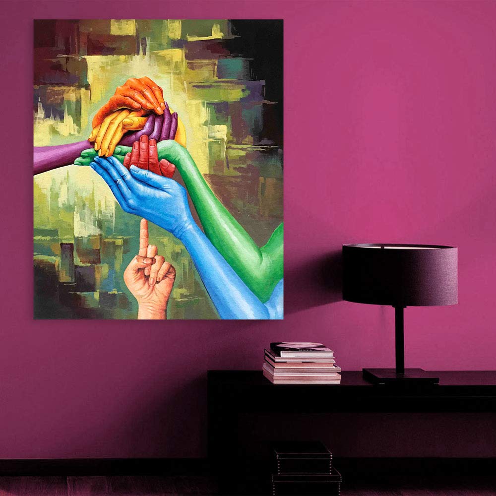 Unity in Diversity Wall Art  Family Unframed Canvas 91x76cm showcasing colorful human silhouettes on matte cotton canvas.