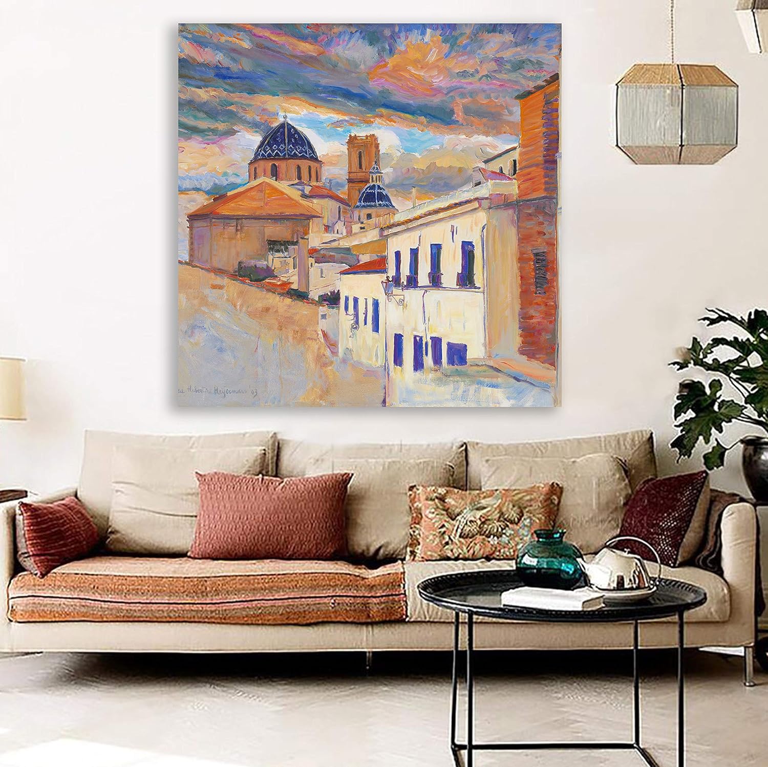 A City Forgotten: Unframed City Wall Art to Awaken Your Space displayed in a minimalist living room setting.