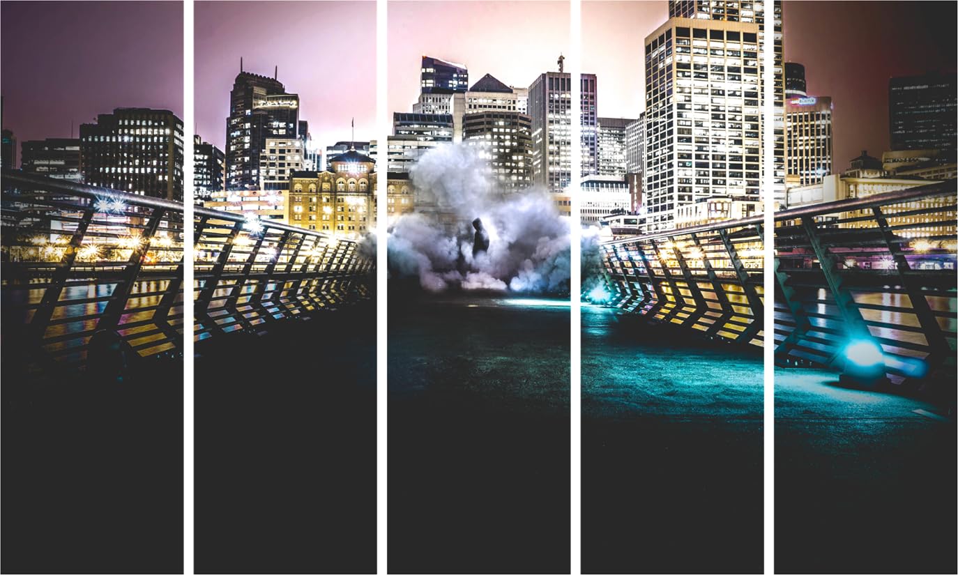 Brooklyn Bridge-tastic Multi-Frame Wall Art displayed above a modern sofa